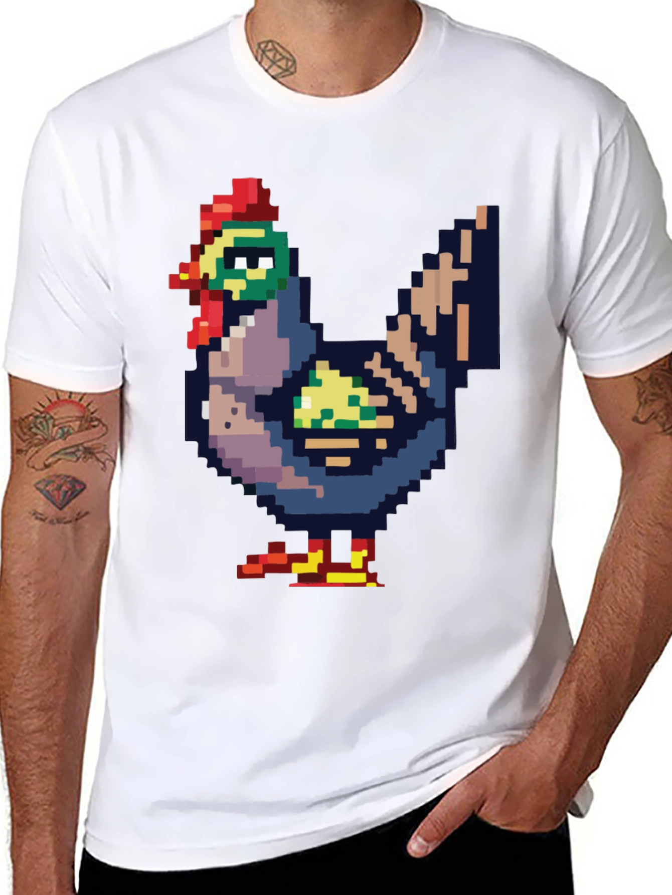 Black Pixel Chicken Tee - Retro Gaming Style view 8