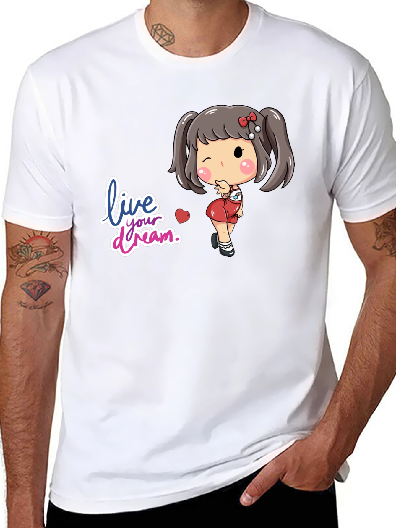 Black Live Your Dream Black Graphic Tee - Cute Girl Design view 8