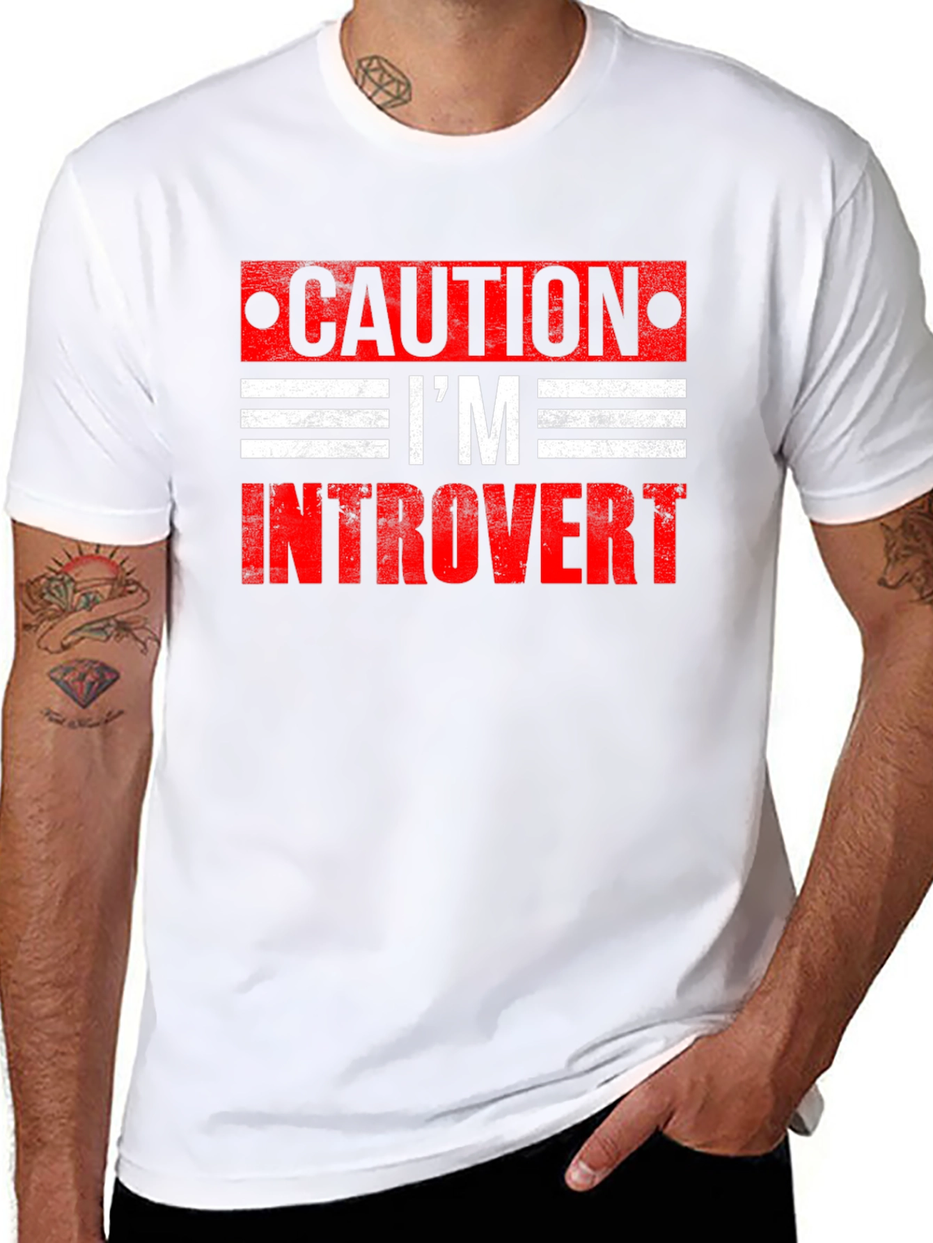 Black Caution I'm Introvert Graphic T-Shirt view 8