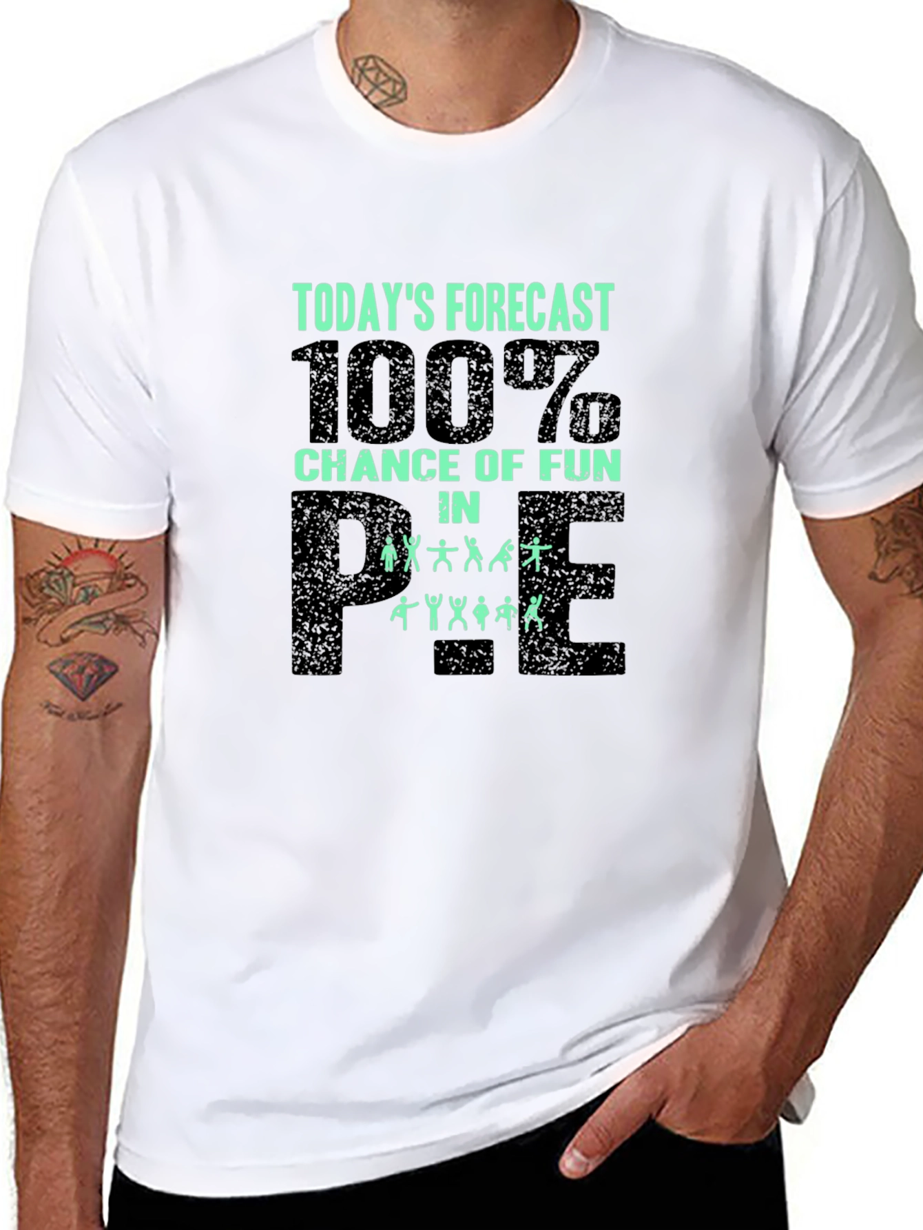 Black Funny PE Teacher T-Shirt - 100% Chance of Fun! view 8