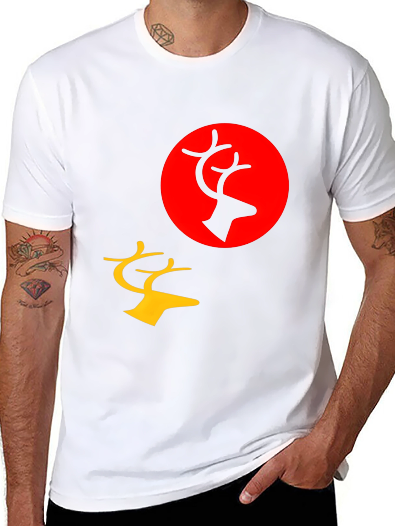 Black Graphic Tee: Deer Silhouette Print, Black view 8