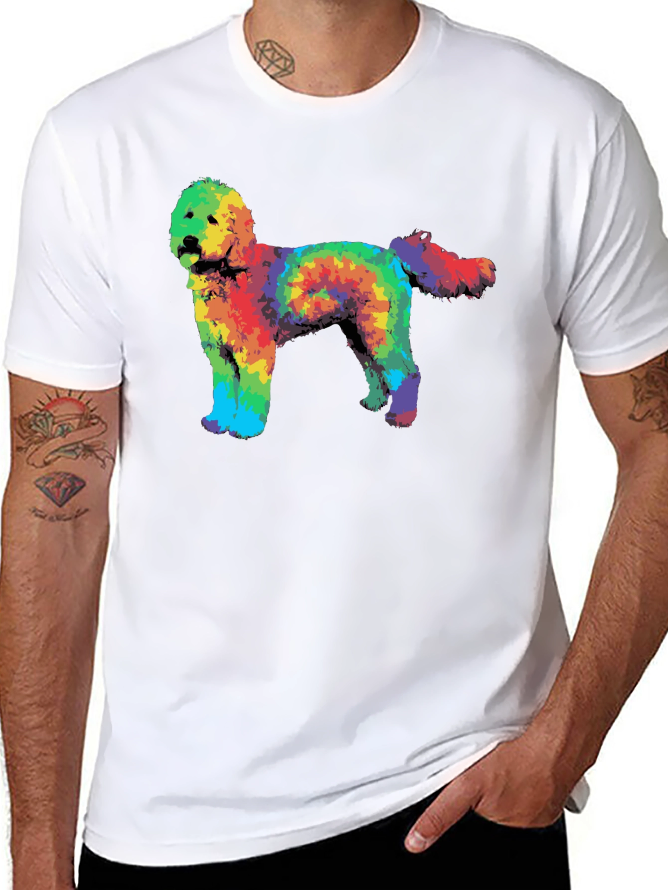 Black Rainbow Tie-Dye Doodle Dog Graphic T-Shirt view 8