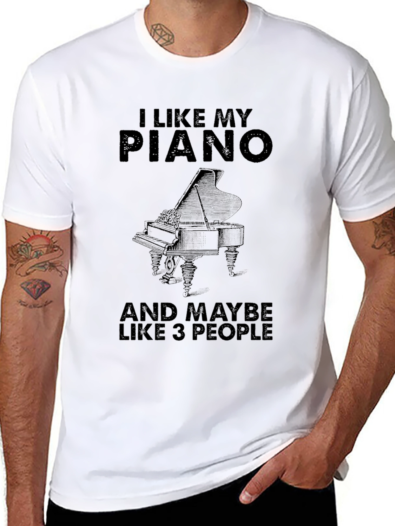 Black I Like My Piano T-Shirt - Musician Humor Tee view 8