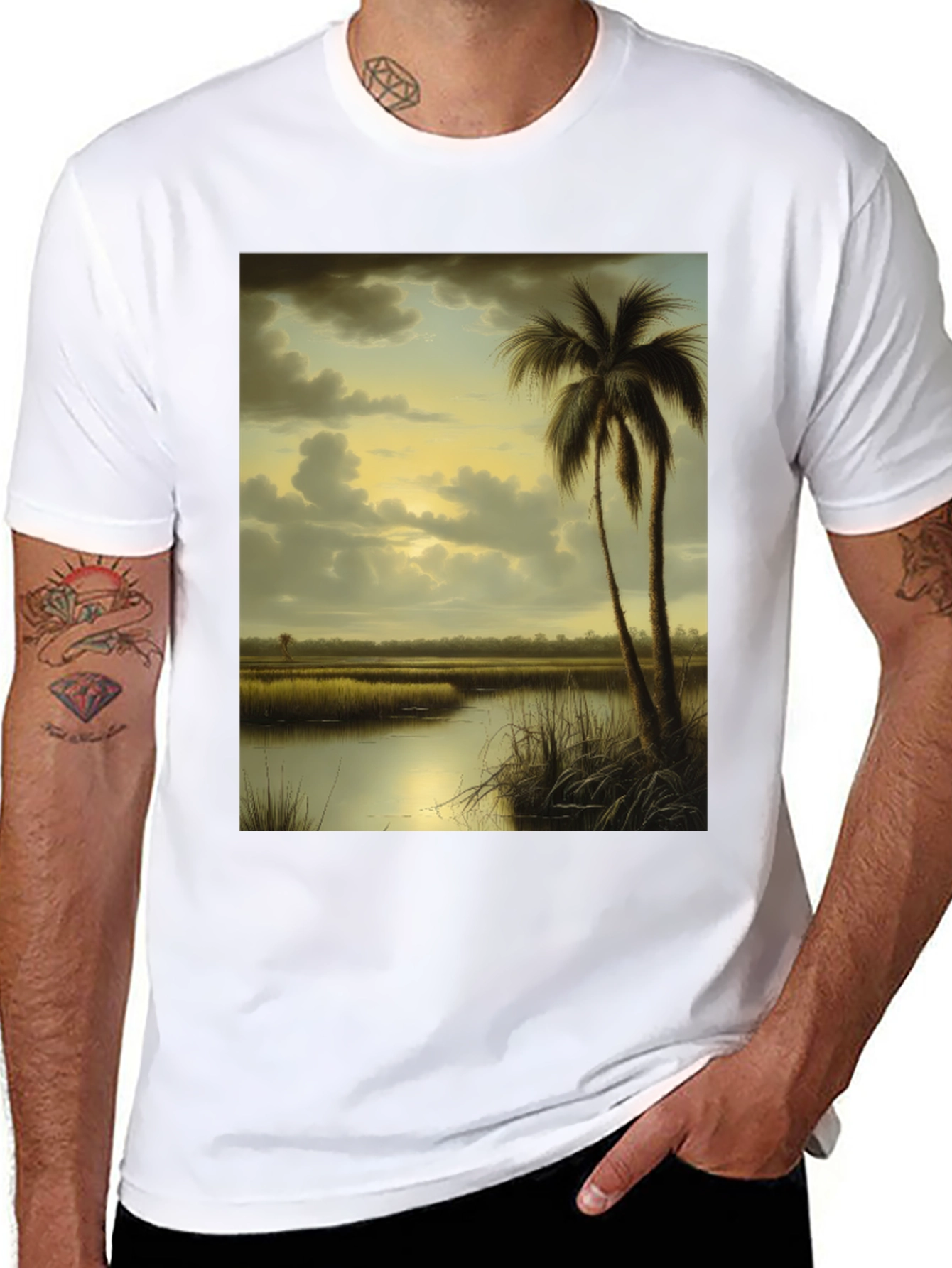 Black Tropical Marshland T-Shirt view 8