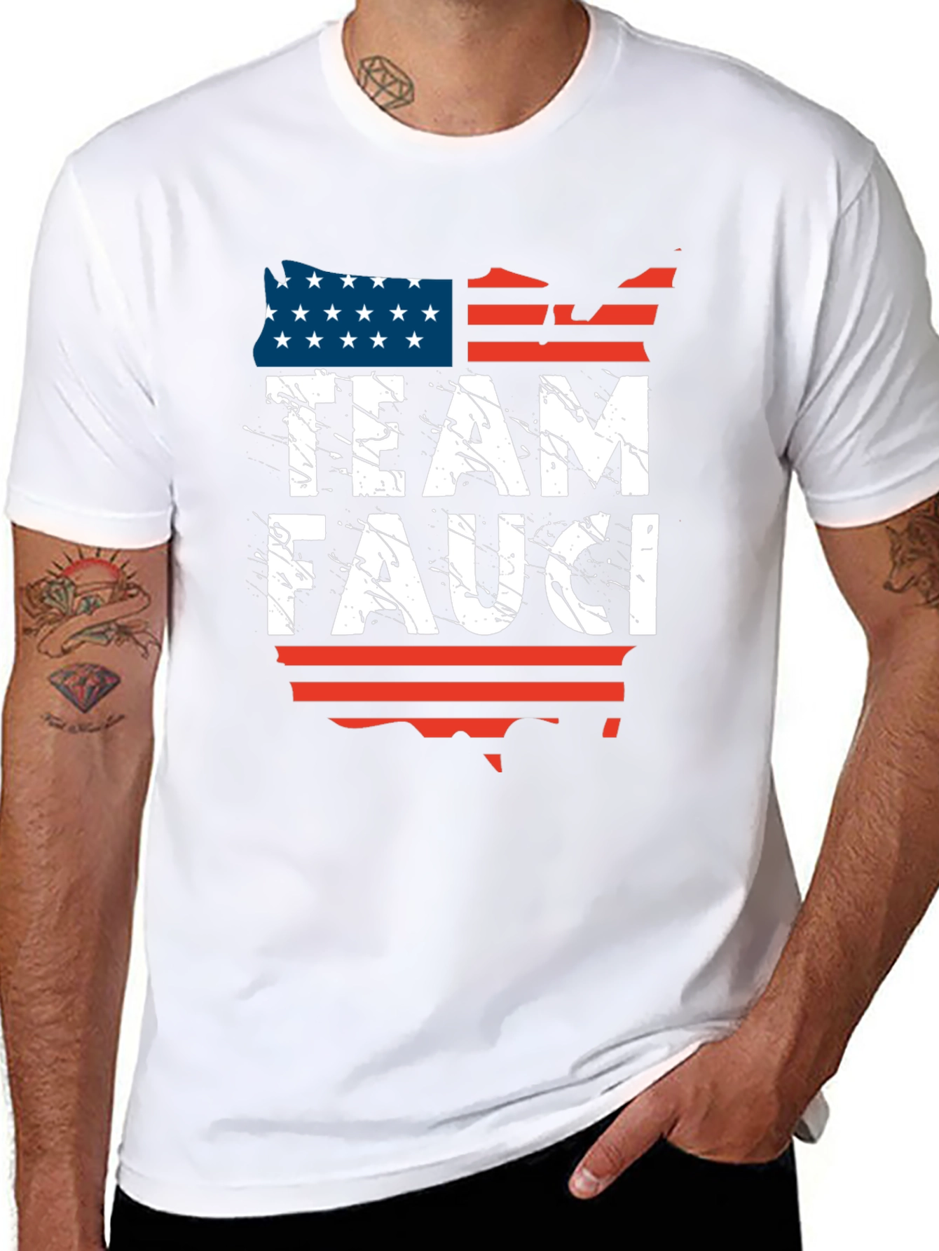 Black Team Fauci USA Flag Graphic T-Shirt view 8