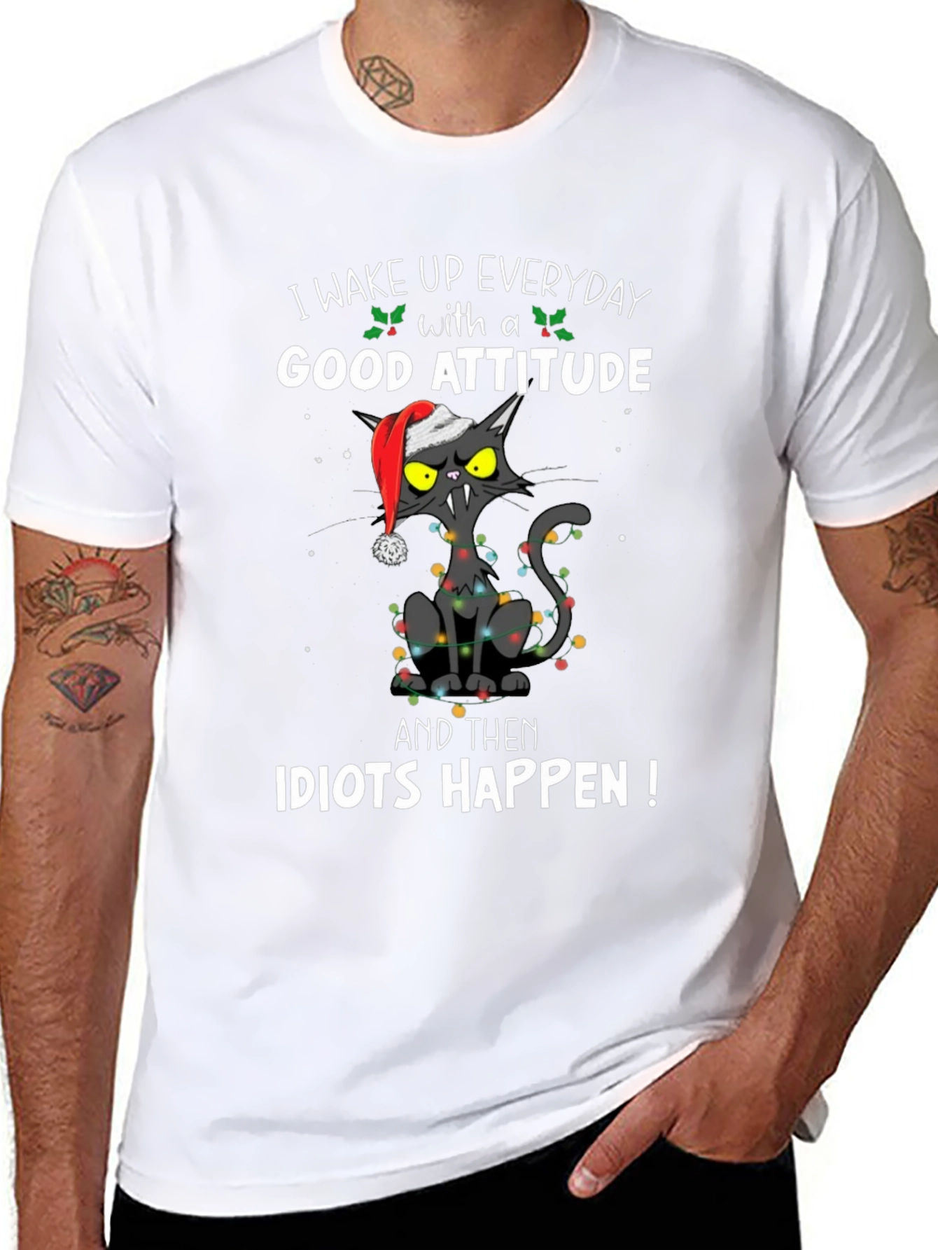 Black Funny Cat Christmas T-Shirt view 8