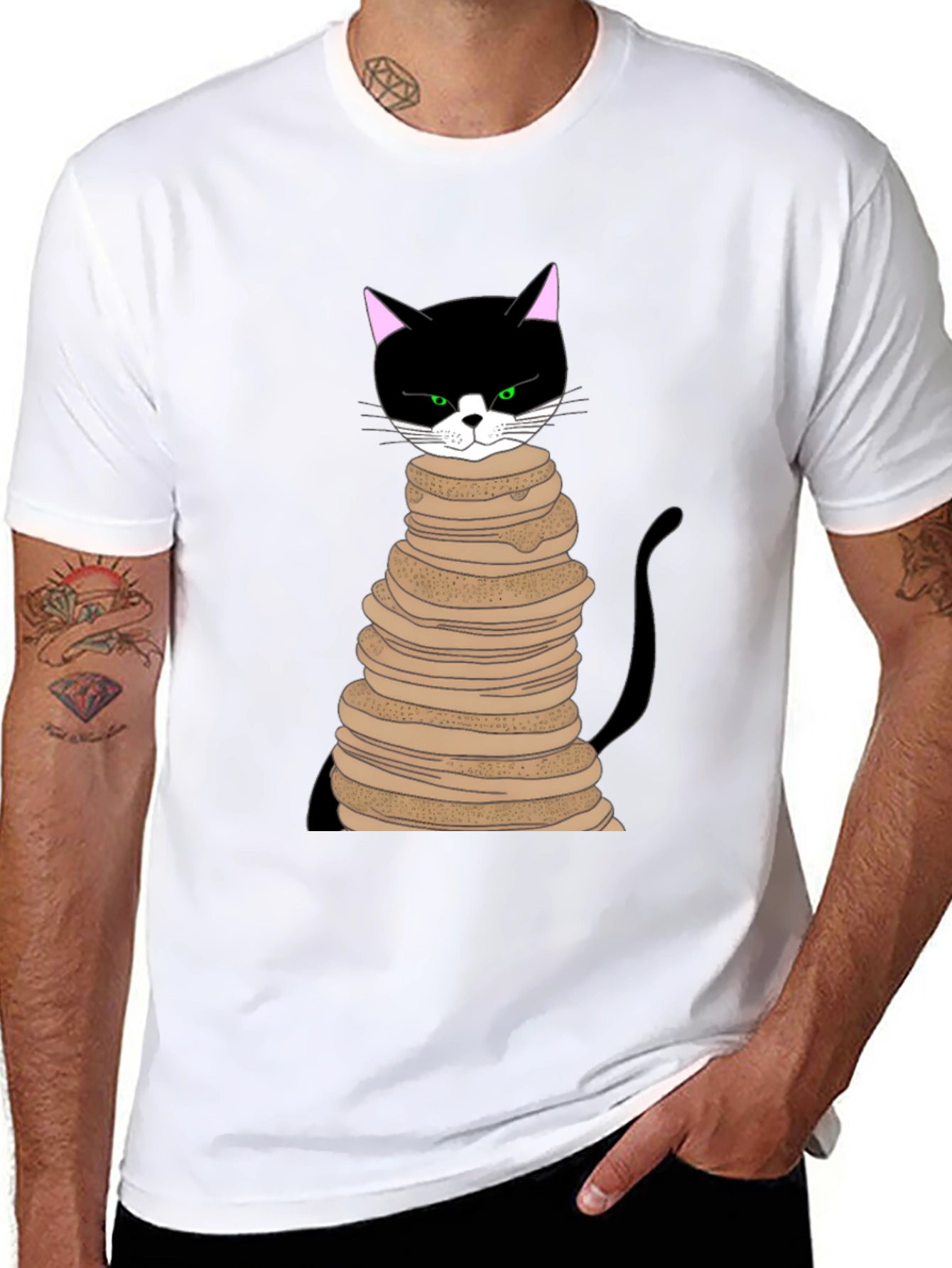 Black Cat Pancake Stack T-Shirt - Funny & Unique Design view 8