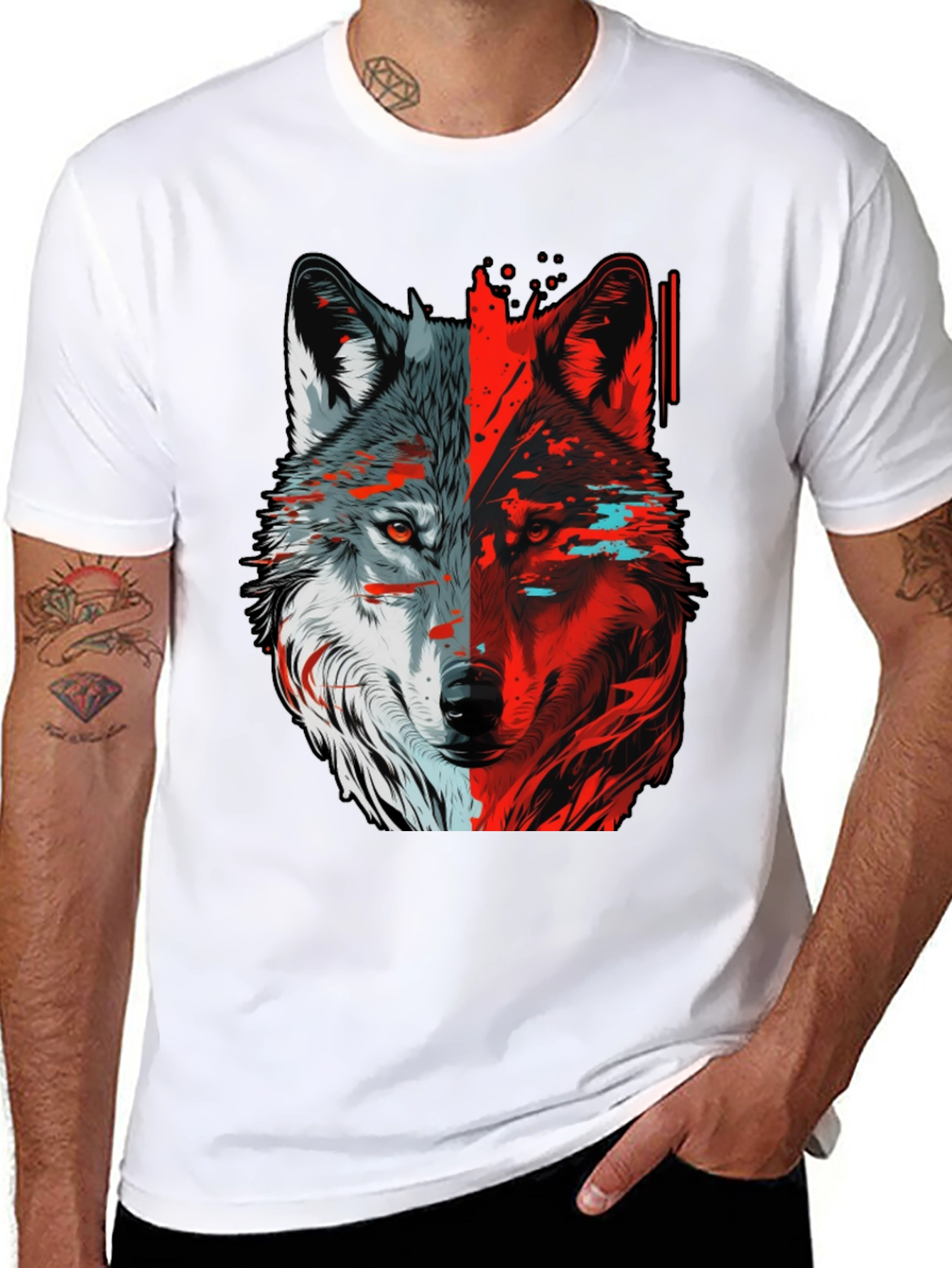 Black Bicolor Wolf Graphic T-Shirt - Stylish Animal Tee view 8
