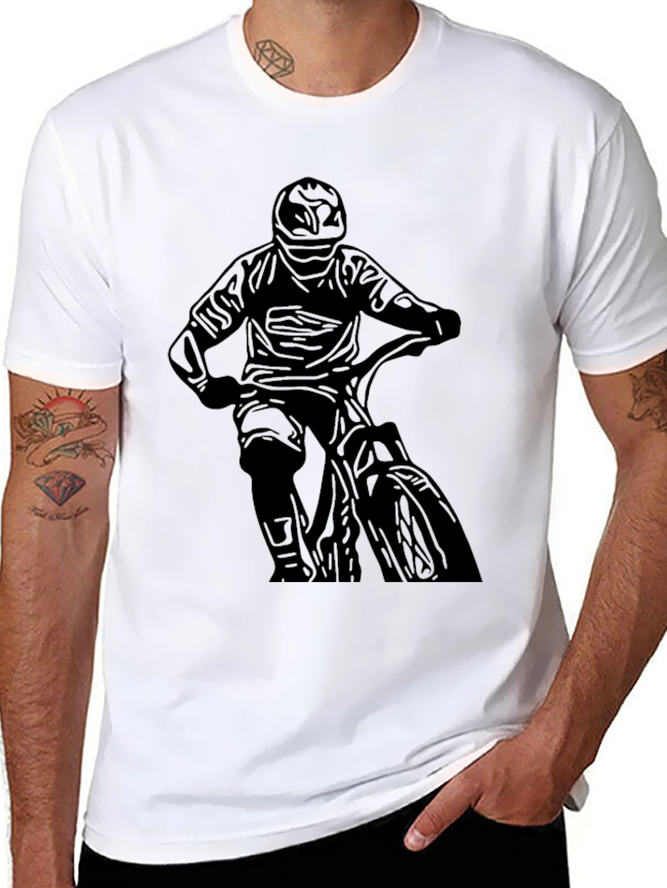 Black Men's Black Biker Graphic Tee view 8