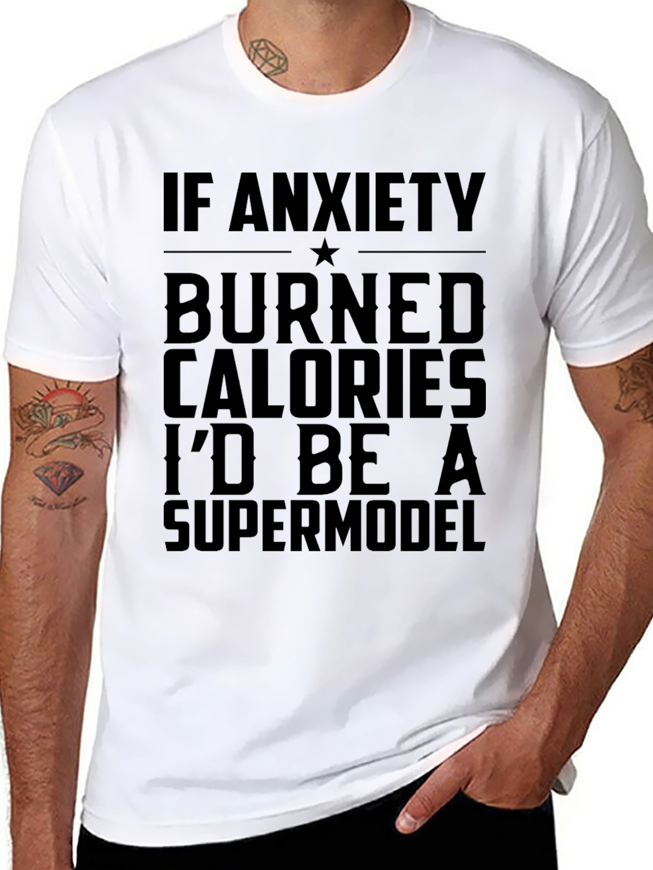 Black Anxiety Calorie Burn T-Shirt - Supermodel Tee view 8