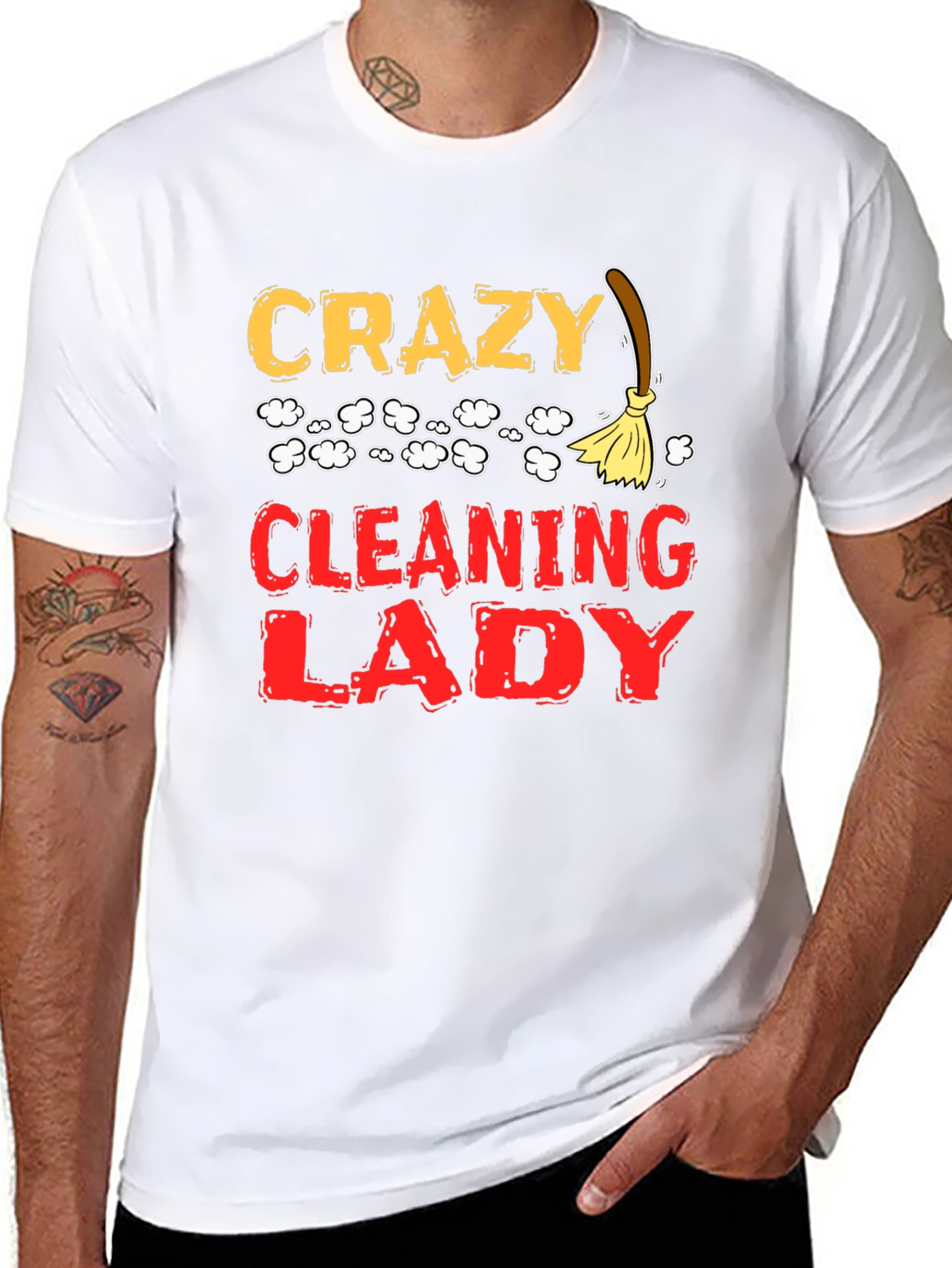 Black Crazy Cleaning Lady Graphic T-Shirt view 8