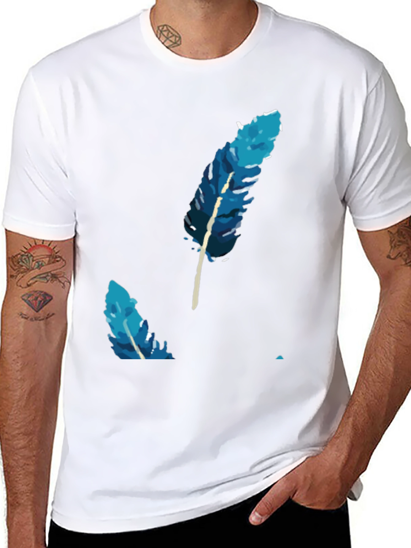 Black Blue Feather Graphic Tee - Soft Cotton Blend view 8