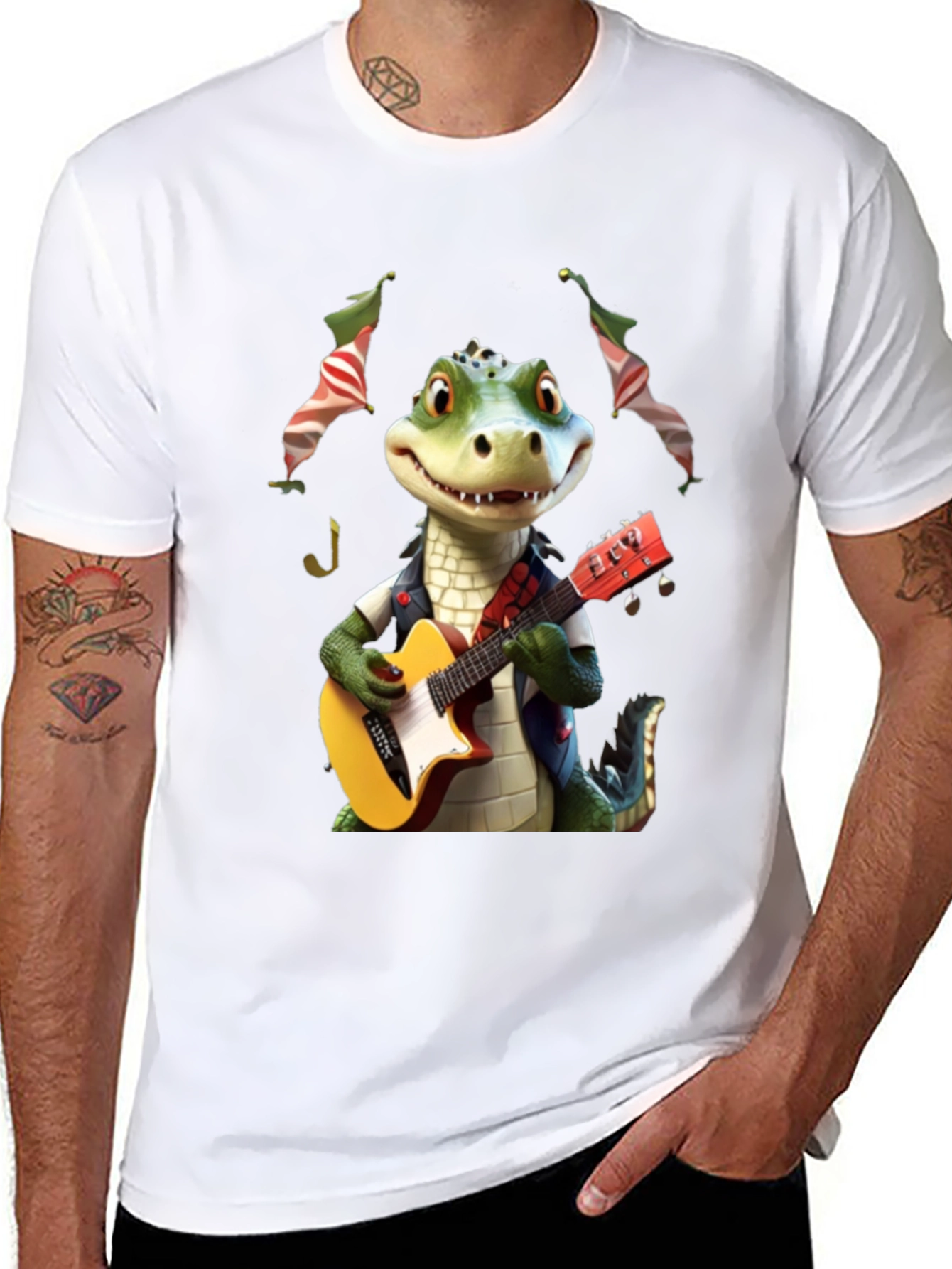 Black Alligator Guitar Player Graphic Tee view 8