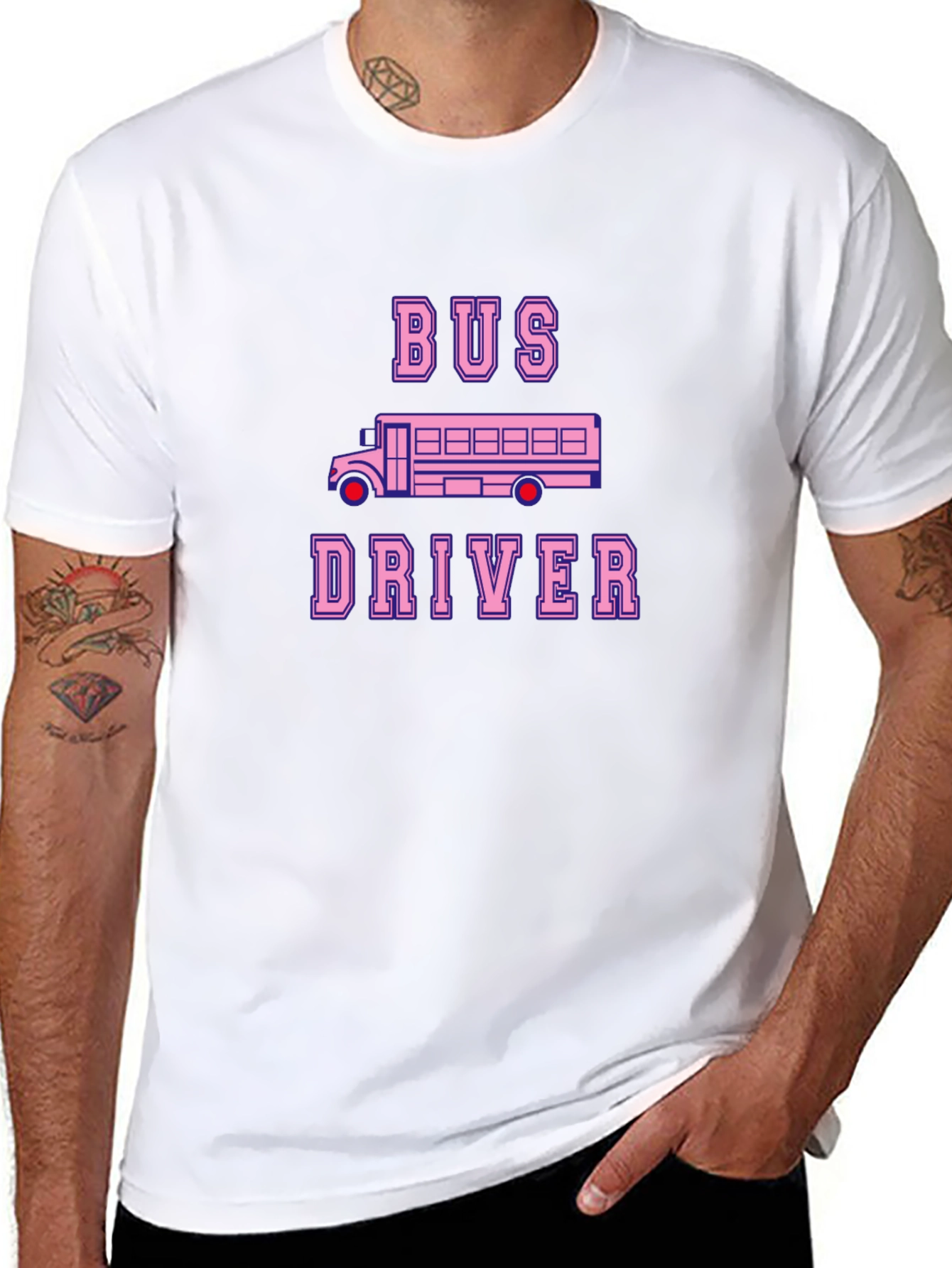 Black Bus Driver T-Shirt - Pink School Bus Design view 8