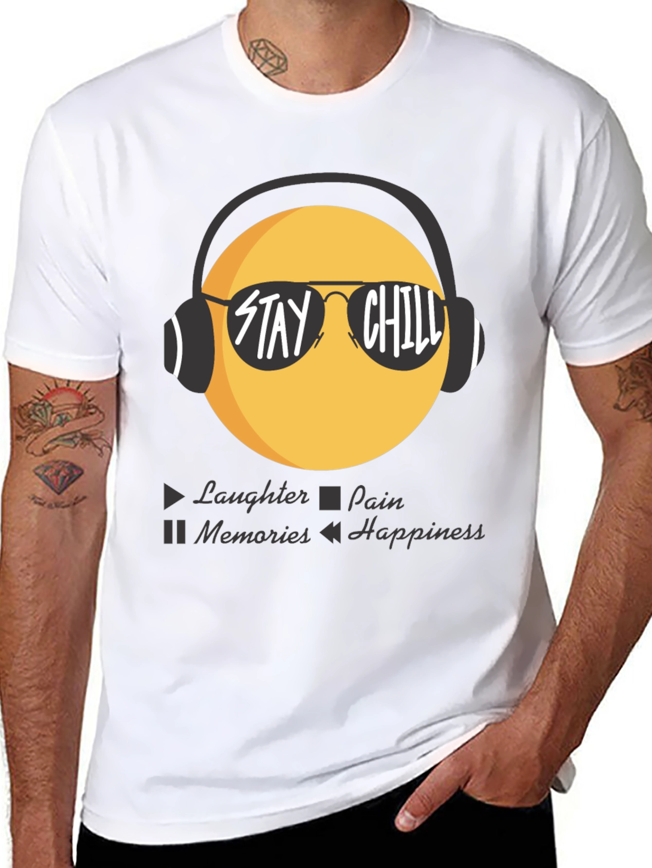 Black Stay Chill Emoji T-Shirt - Laughter, Happiness view 8