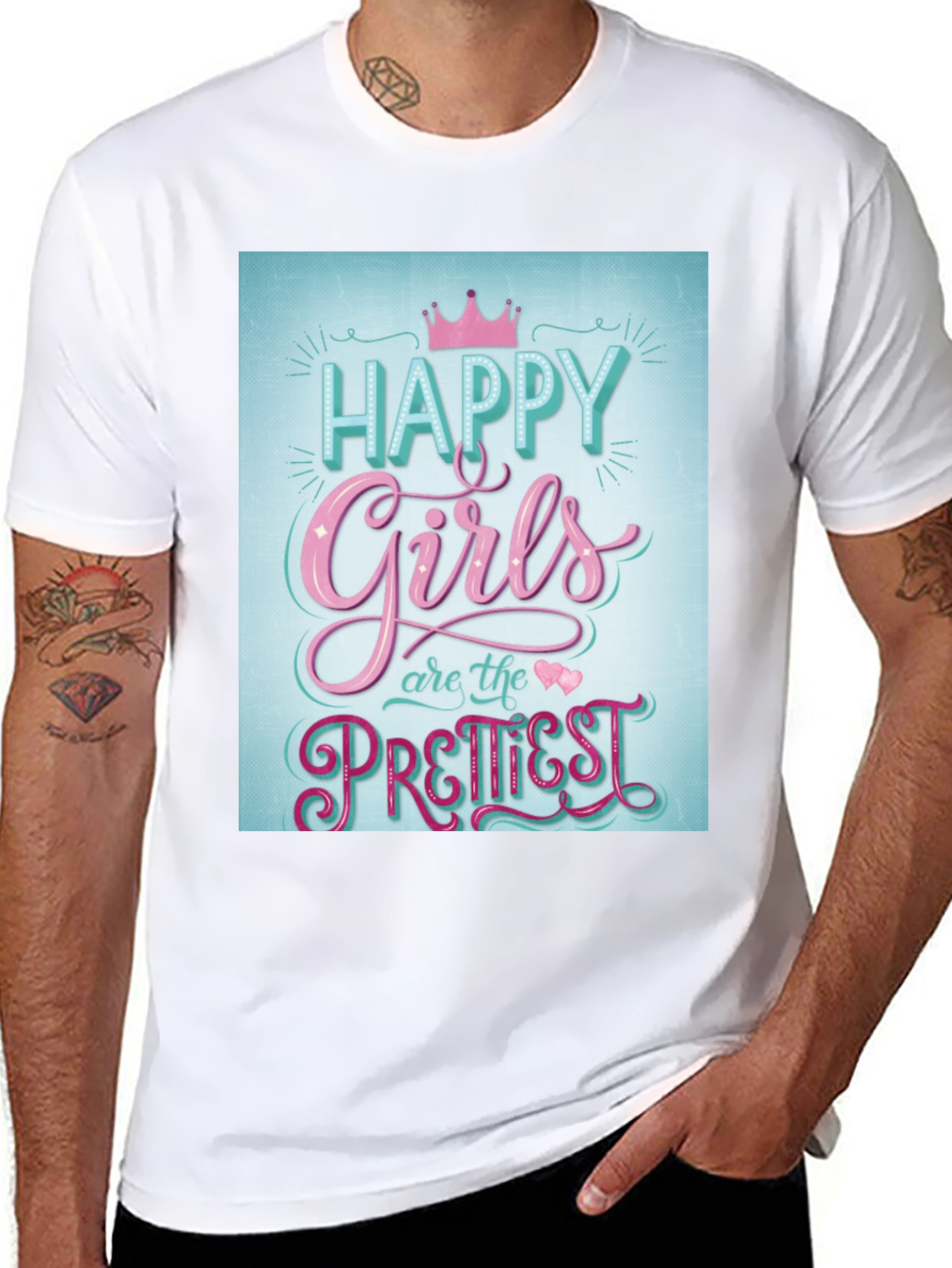 Black Happy Girls Prettiest T-Shirt - Fun Graphic Tee view 8