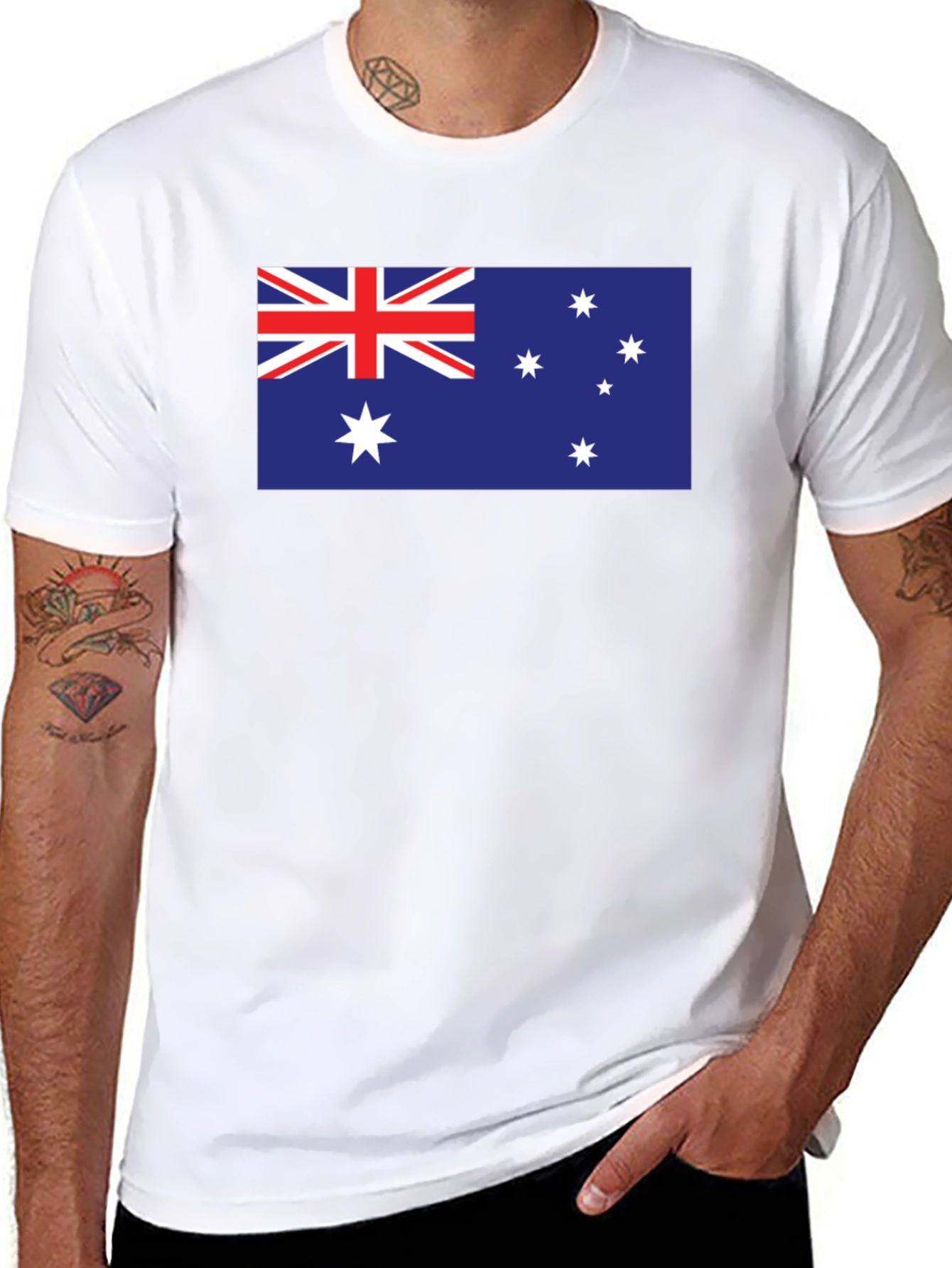 Australia Flag Graphic T-Shirt - Black, Crew Neck - 8