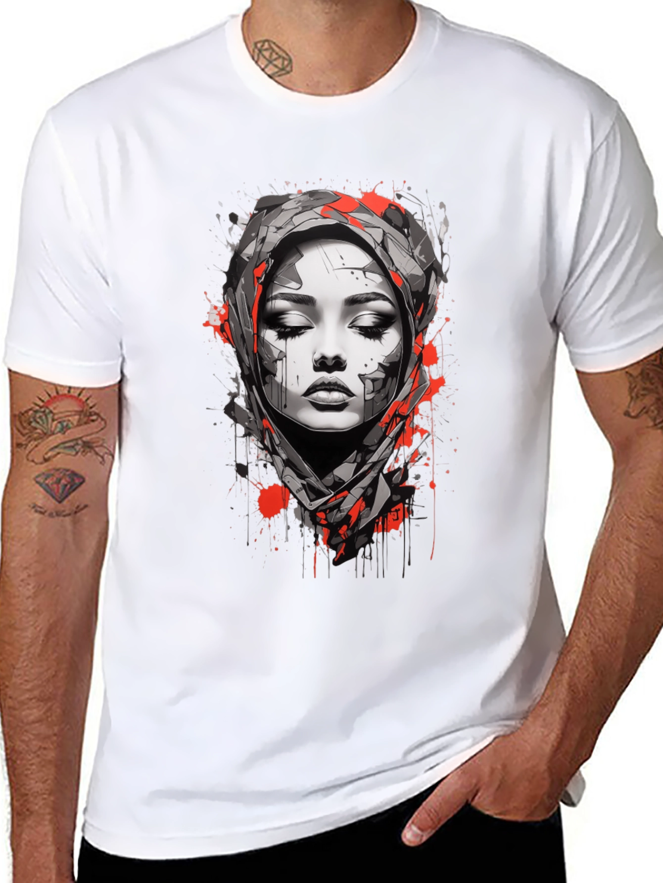 Black Abstract Woman Graphic Tee - Stylish Unisex T-Shirt view 8