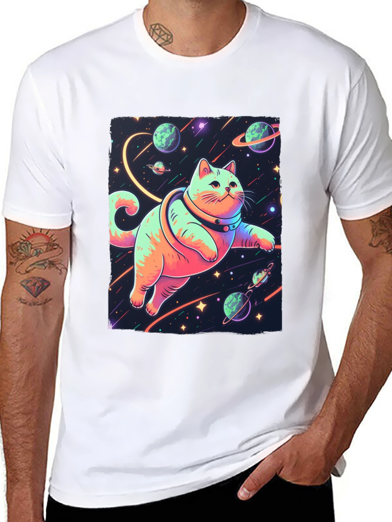 Black Cosmic Cat T-Shirt - Space Adventure Tee view 8