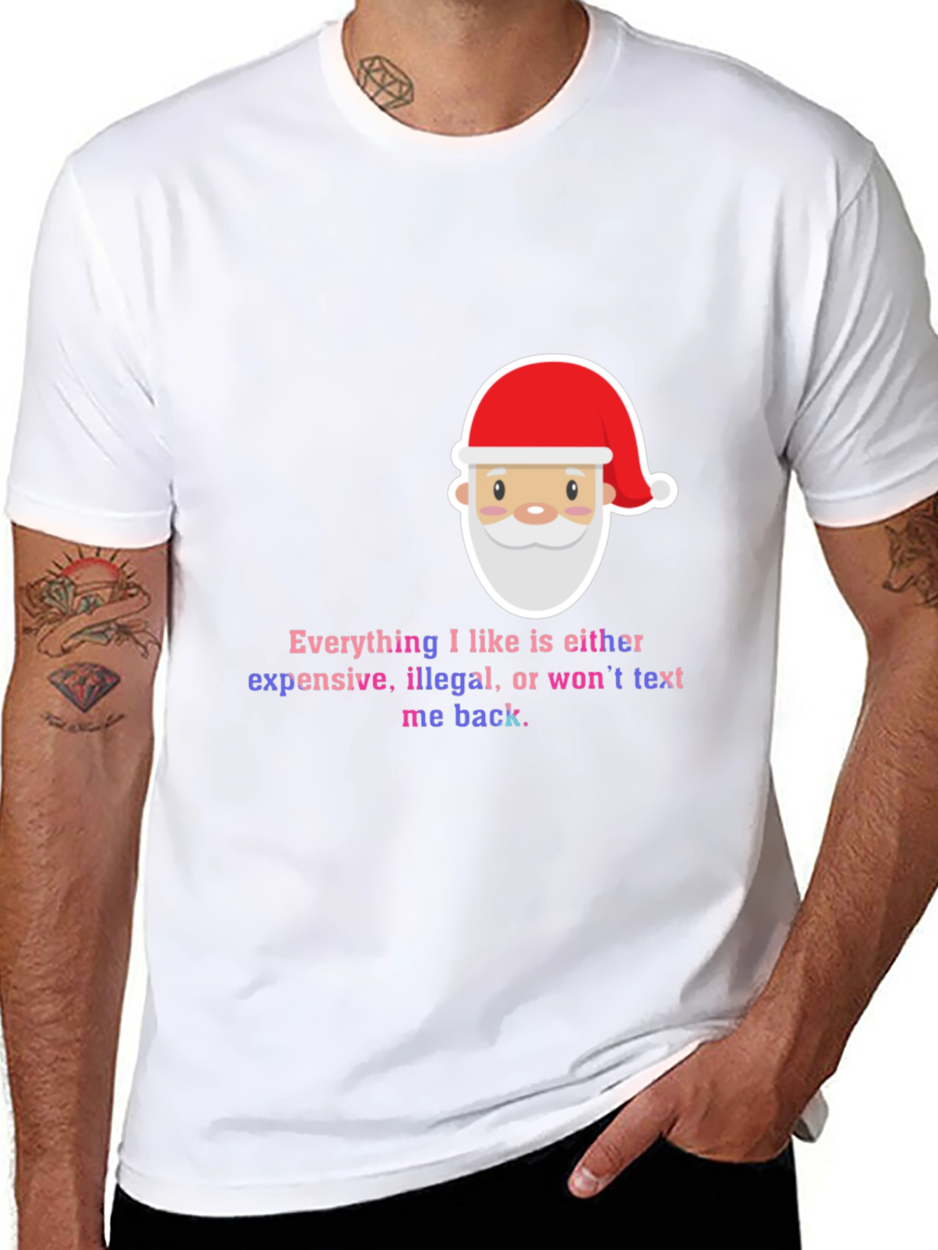 Black Funny Santa Everything I Like Men's Black T-Shirt view 8