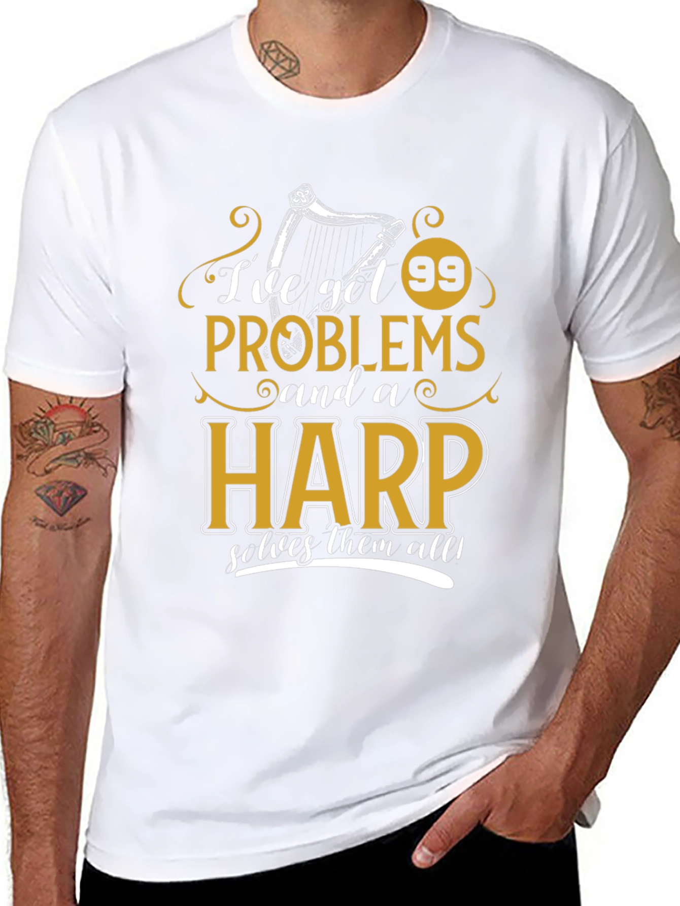 Black 99 Problems Harp T-Shirt - Musician Humor Tee view 8