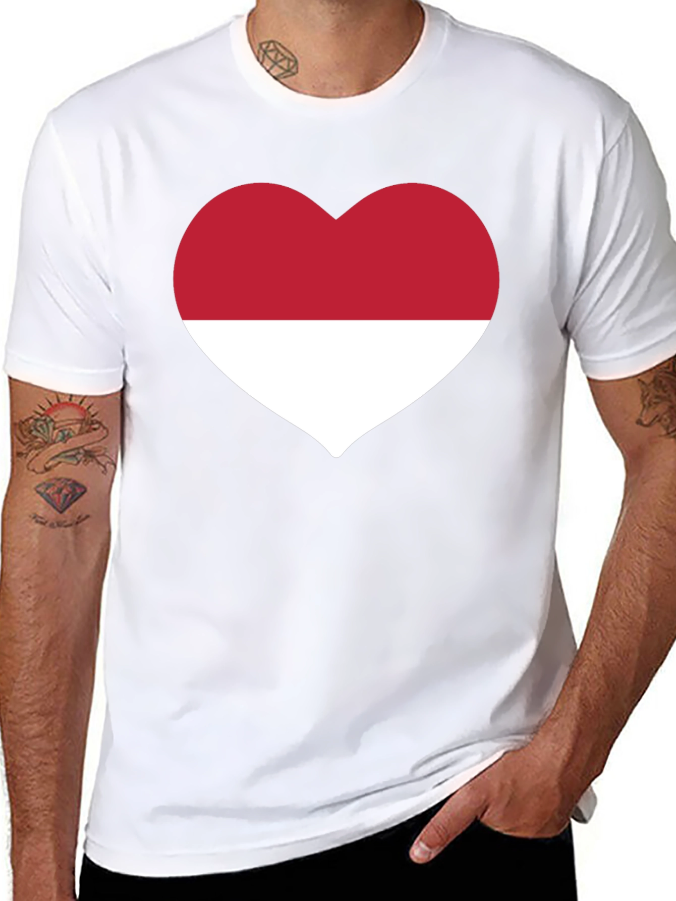 Black Indonesia Heart Flag Black T-Shirt view 8