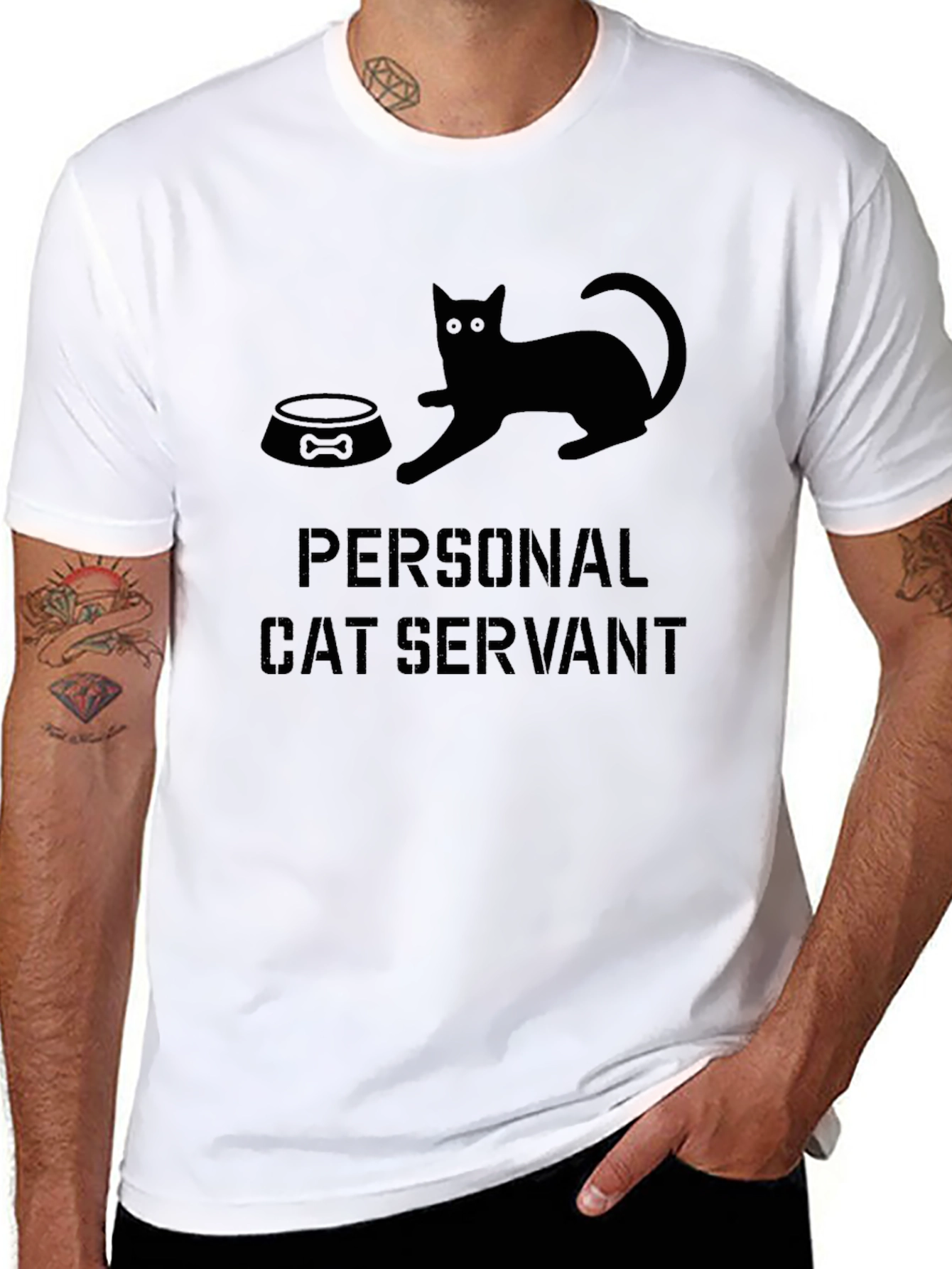 Black Personal Cat Servant Graphic T-Shirt view 8