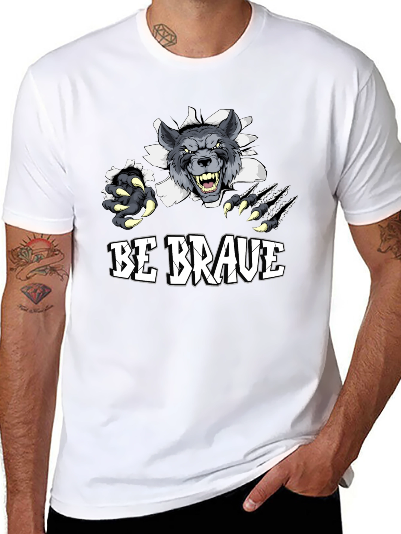 Black Be Brave Wolf Graphic Print T-Shirt view 8