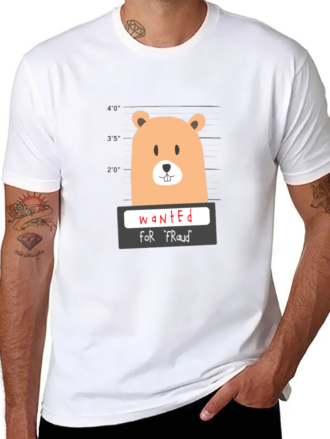 Black Funny Wanted Bear Graphic T-Shirt view 8