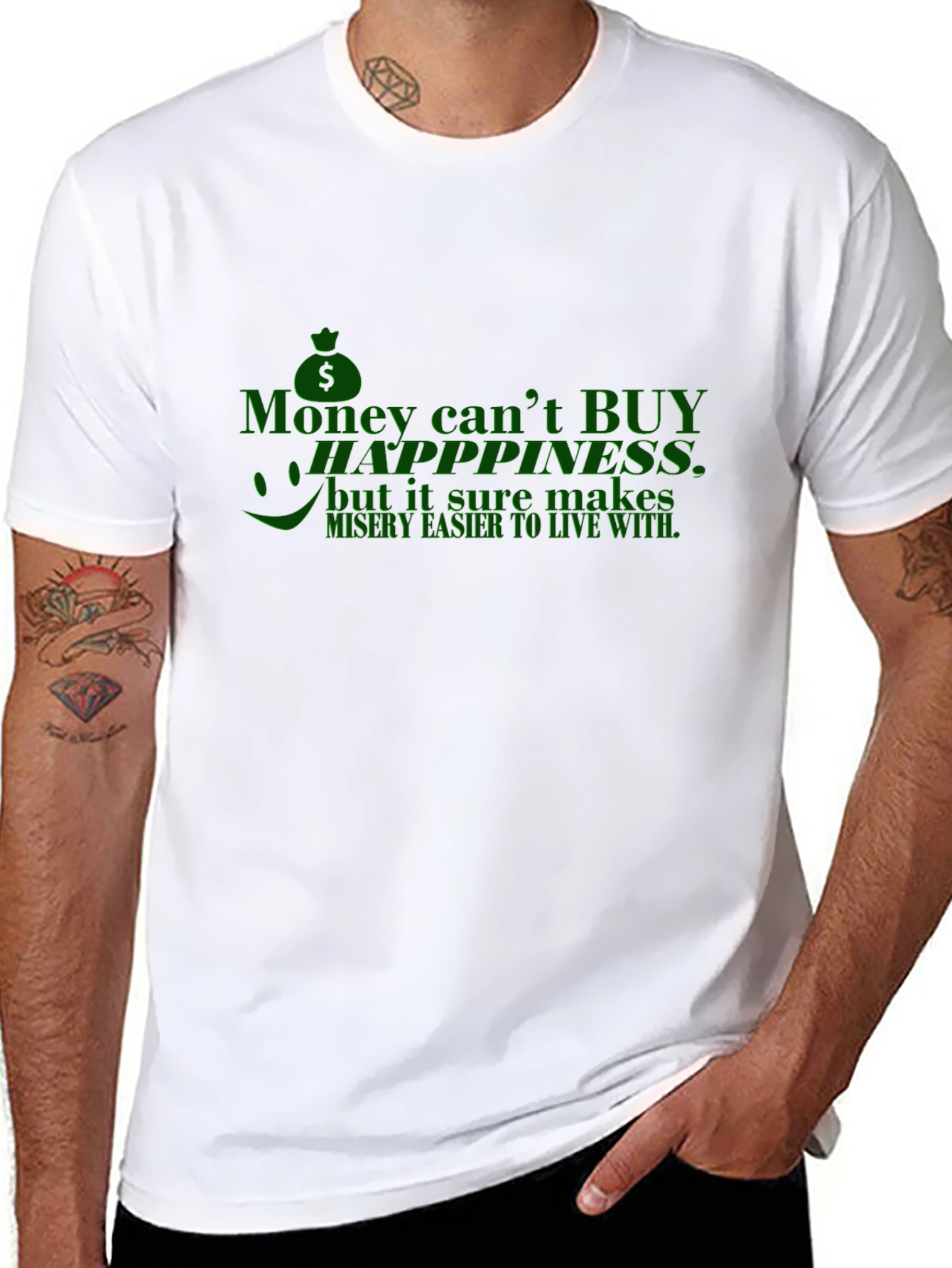 Black Funny Money Can't Buy Happiness T-Shirt view 8