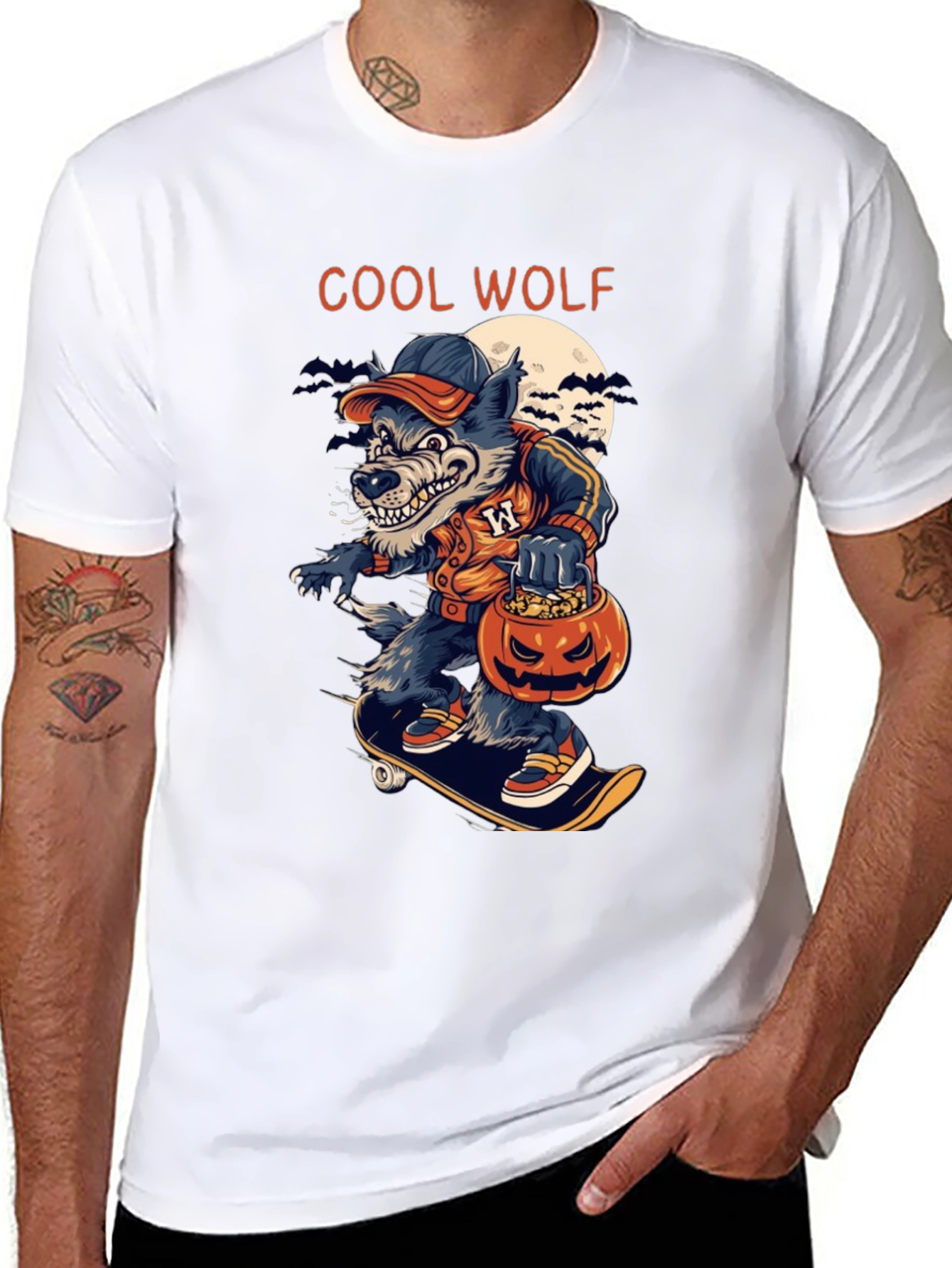 Black Cool Wolf Halloween Skateboard T-Shirt view 8