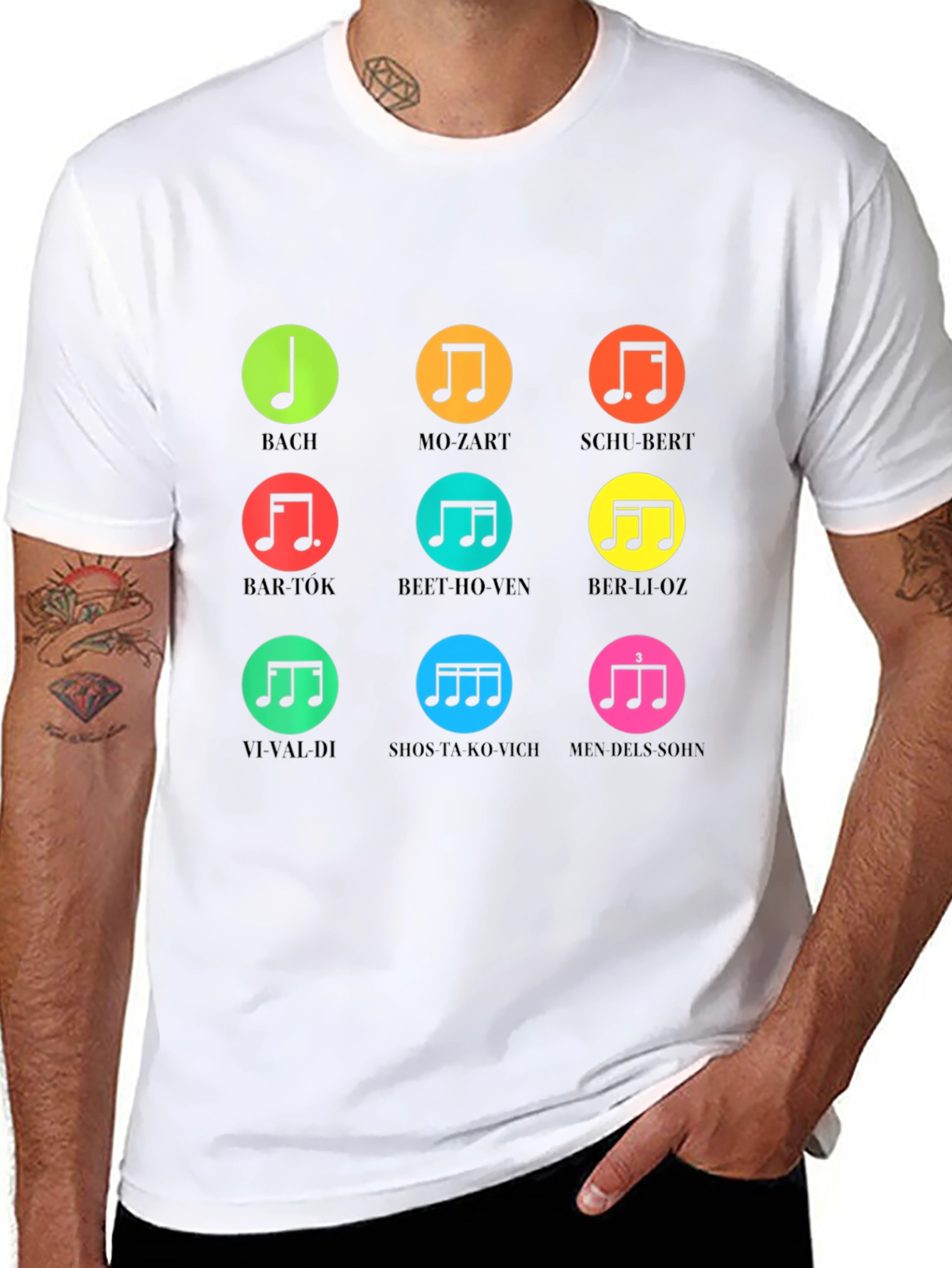 Black Classical Composers Music Notes T-Shirt view 8