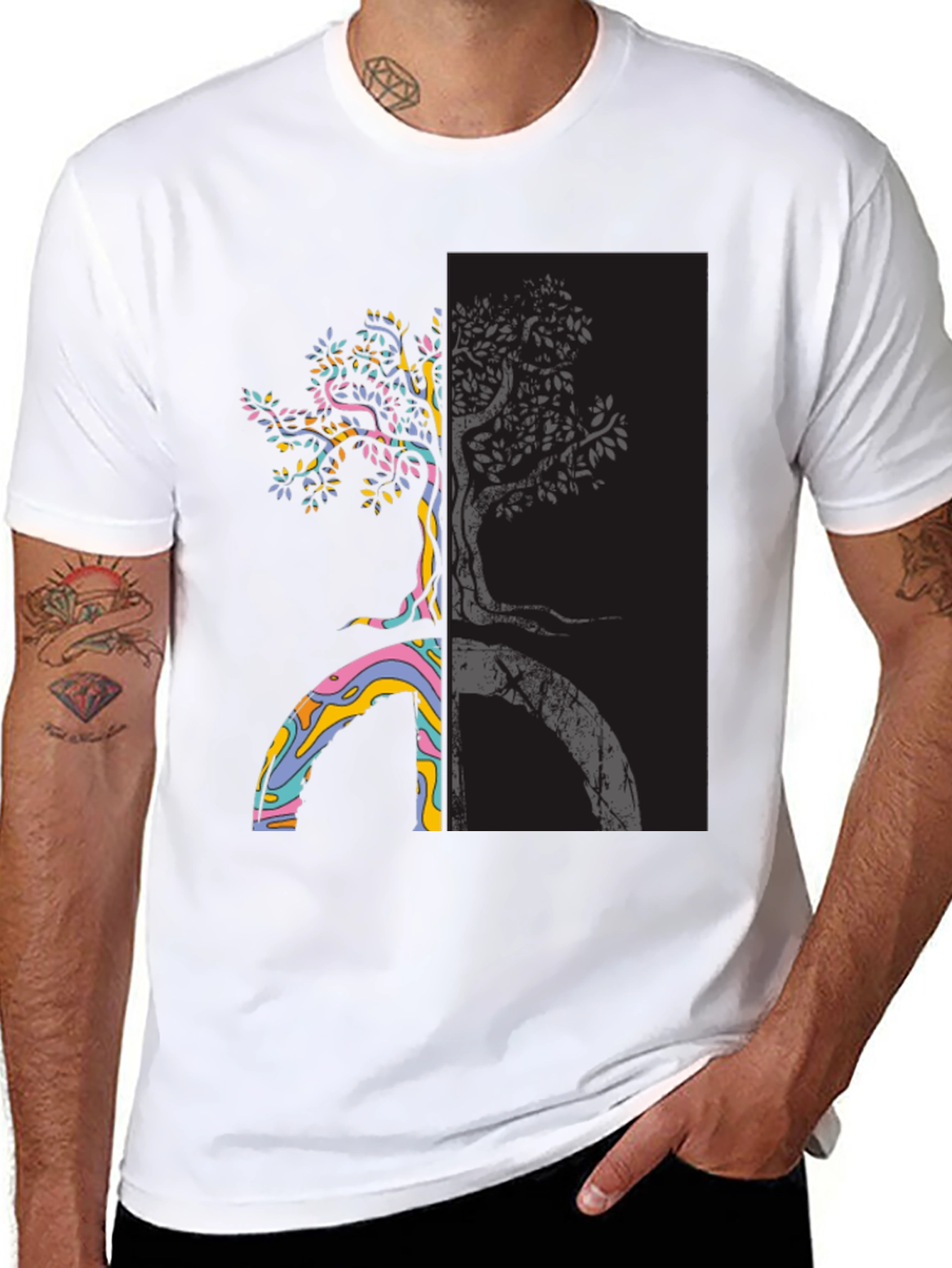 Black Yin Yang Tree Peace Sign T-Shirt view 8