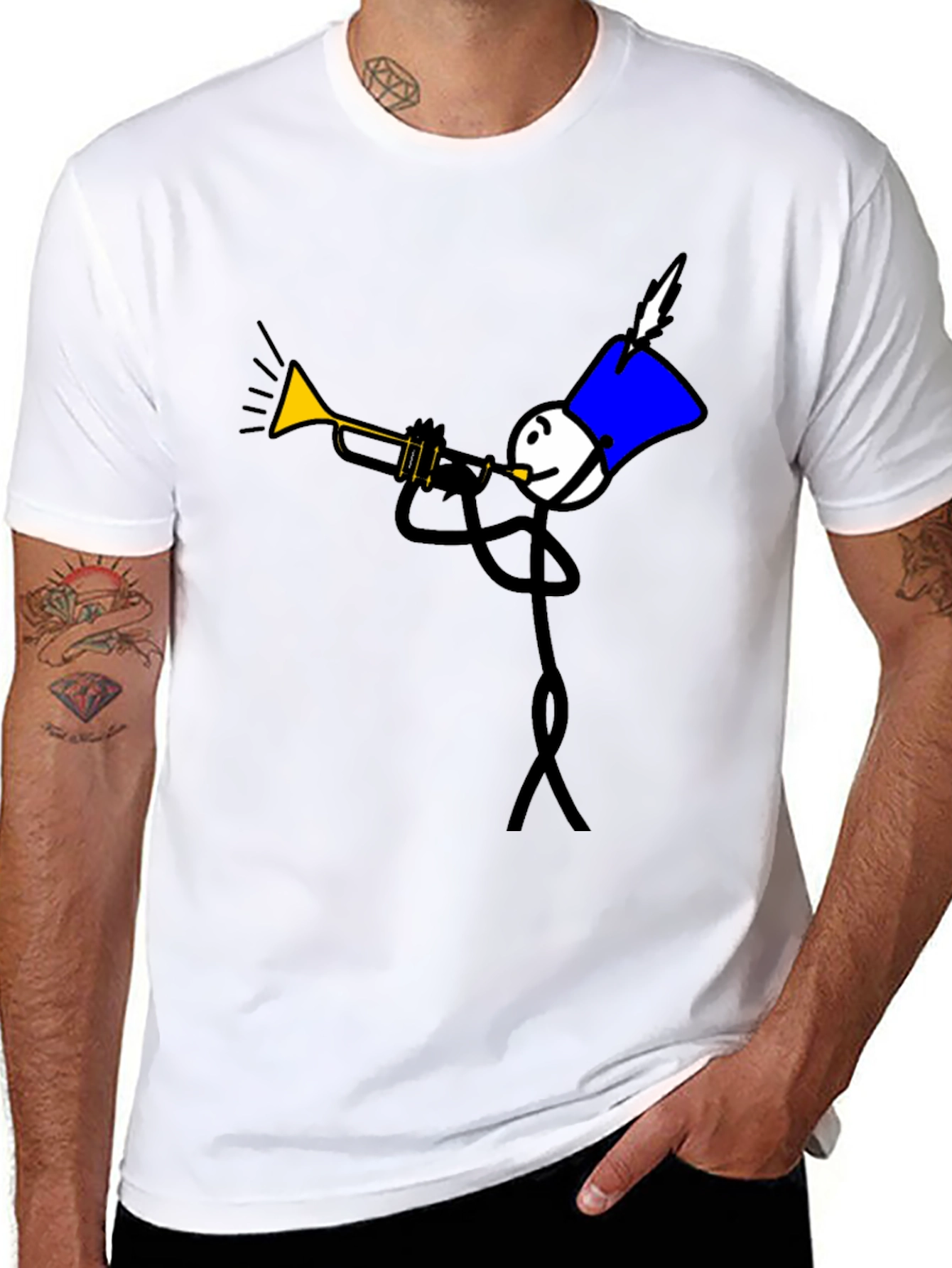 Black Stick Figure Trumpet Player Graphic Tee view 8