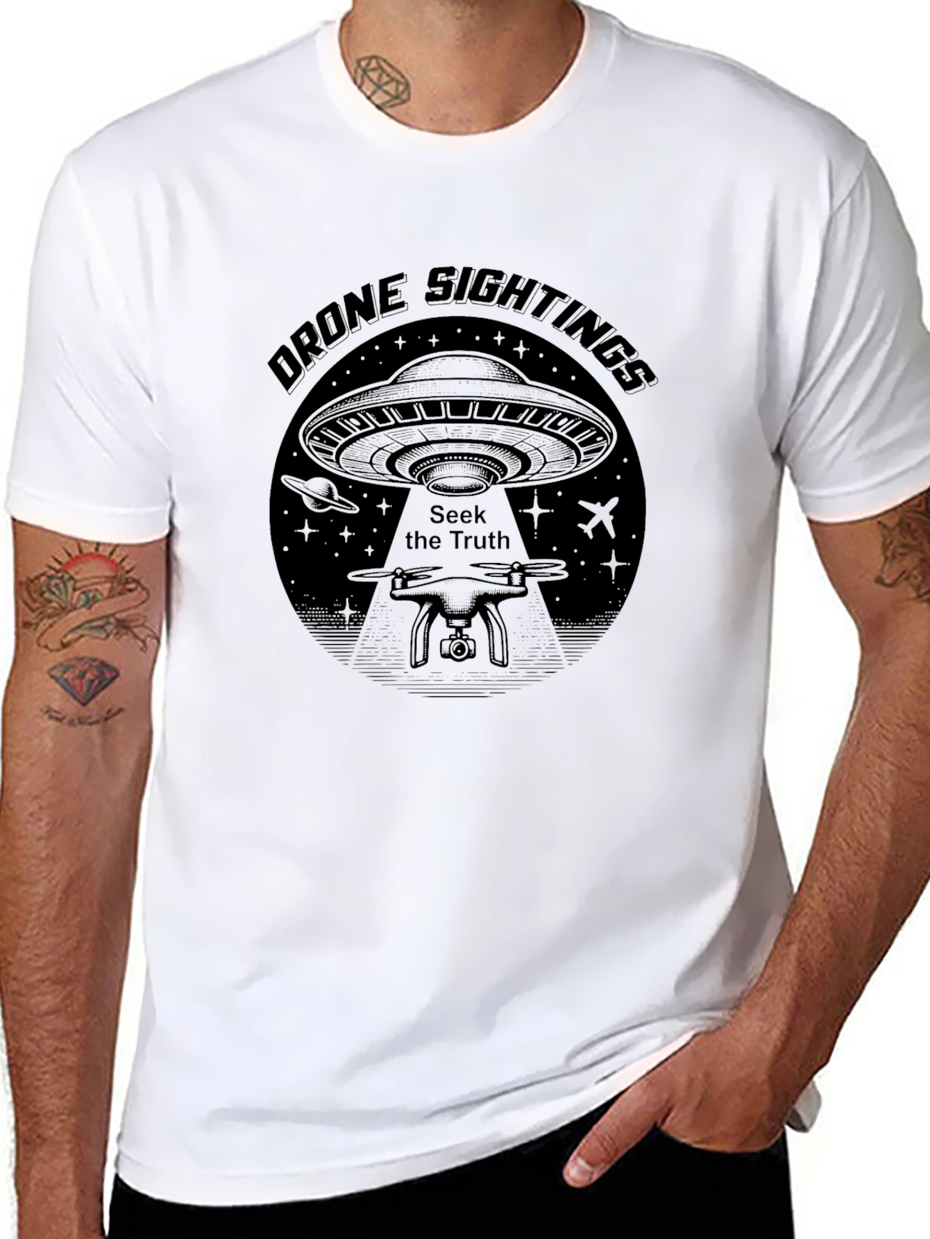 Drone Sightings Graphic Tee - Seek the Truth UFO T-Shirt - 8