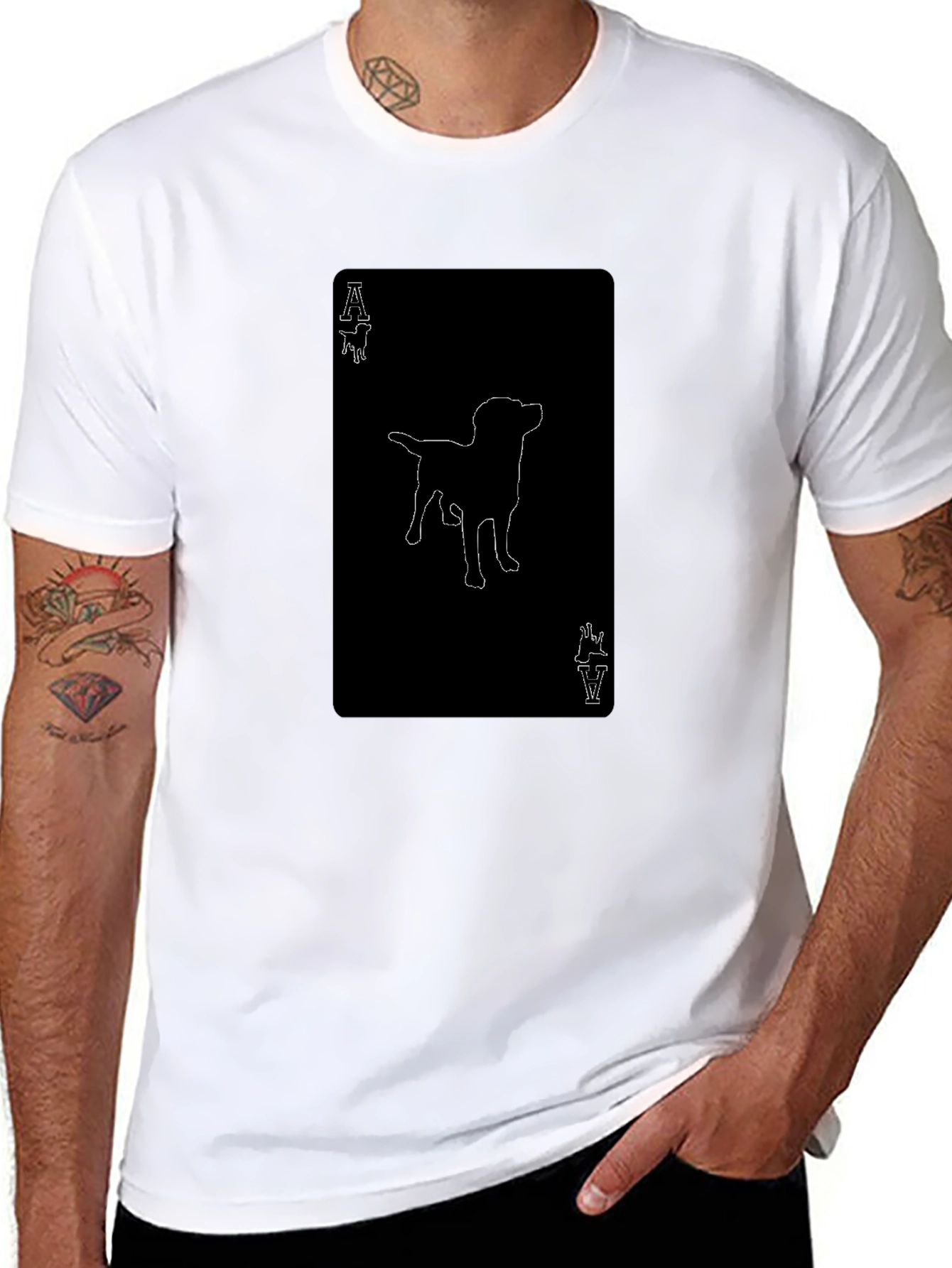 Black Ace of Paws T-Shirt - Black Tee with Dog Outline view 8