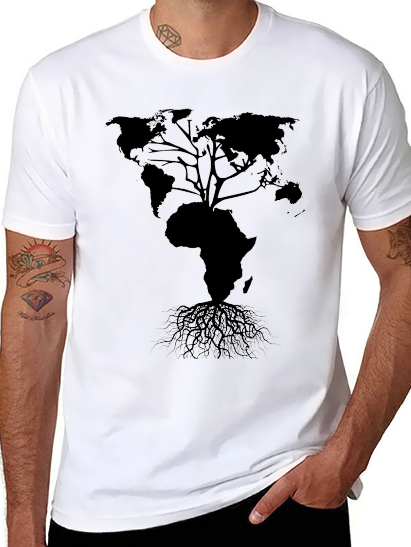 Black World Map Tree T-Shirt - Black view 8