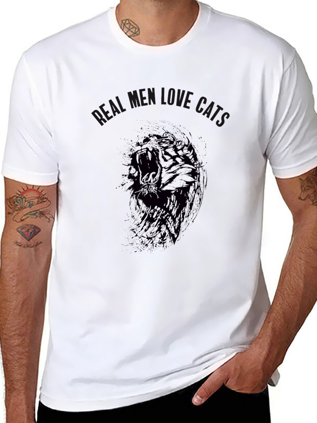 Black Men's Black Graphic Tee - Lion Roar Cats view 8