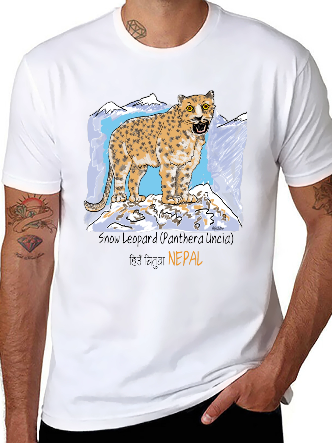 Black Snow Leopard Graphic Tee - Nepal Wildlife Shirt view 8