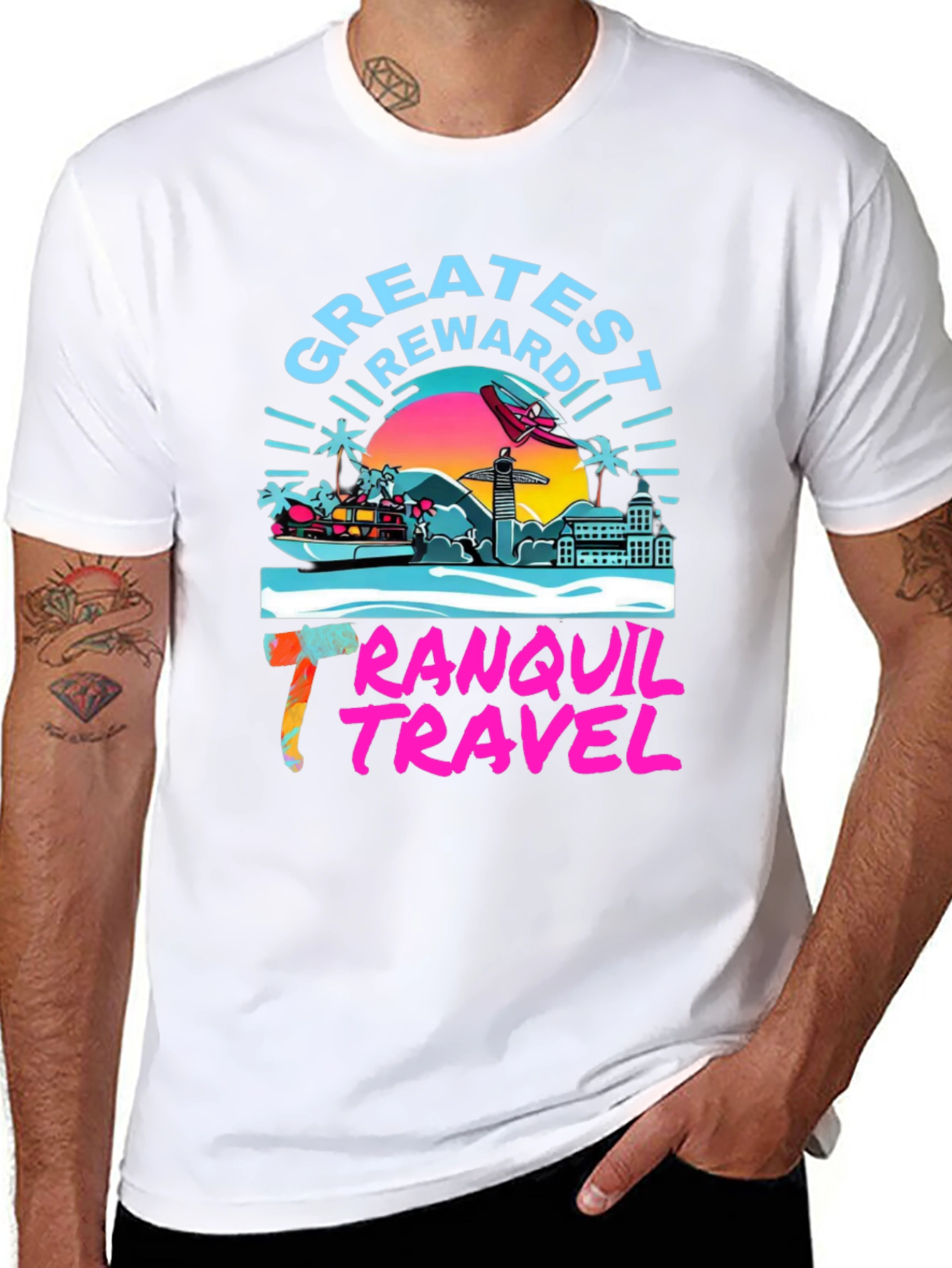 Black Tranquil Travel Graphic Tee - Tropical Paradise view 8