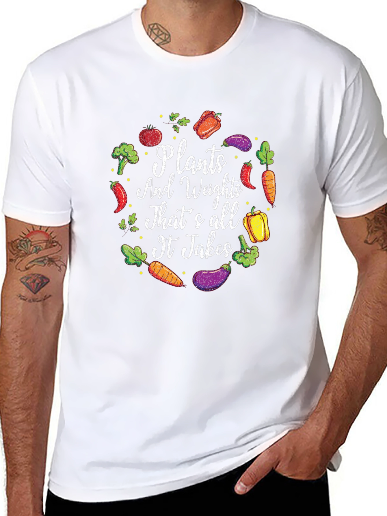 Black Plants and Weights T-Shirt - Vegan Fitness Apparel view 8