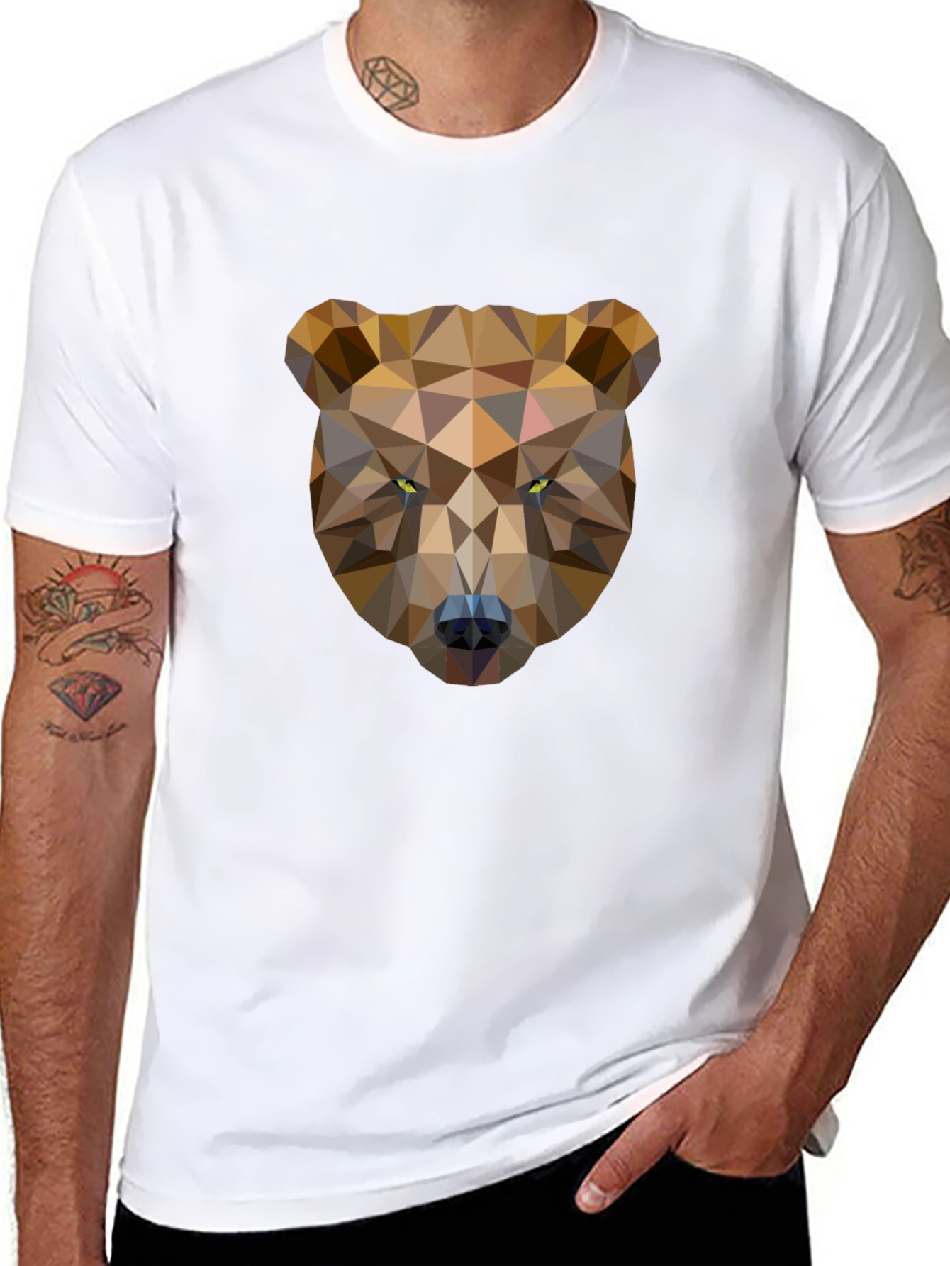 Black Geometric Bear Graphic Tee - Black Cotton T-Shirt view 8