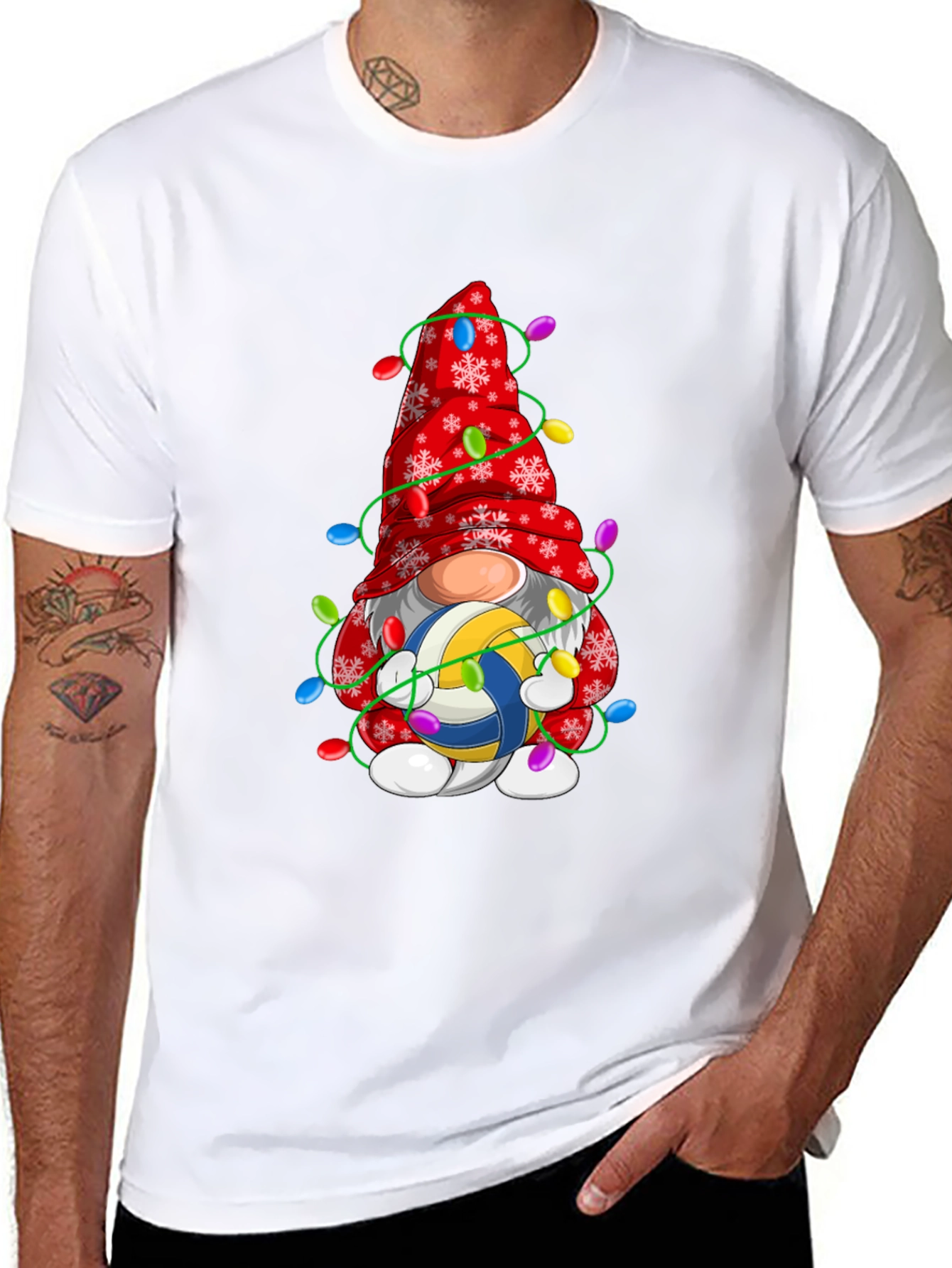 Black Volleyball Gnome Christmas T-Shirt view 8