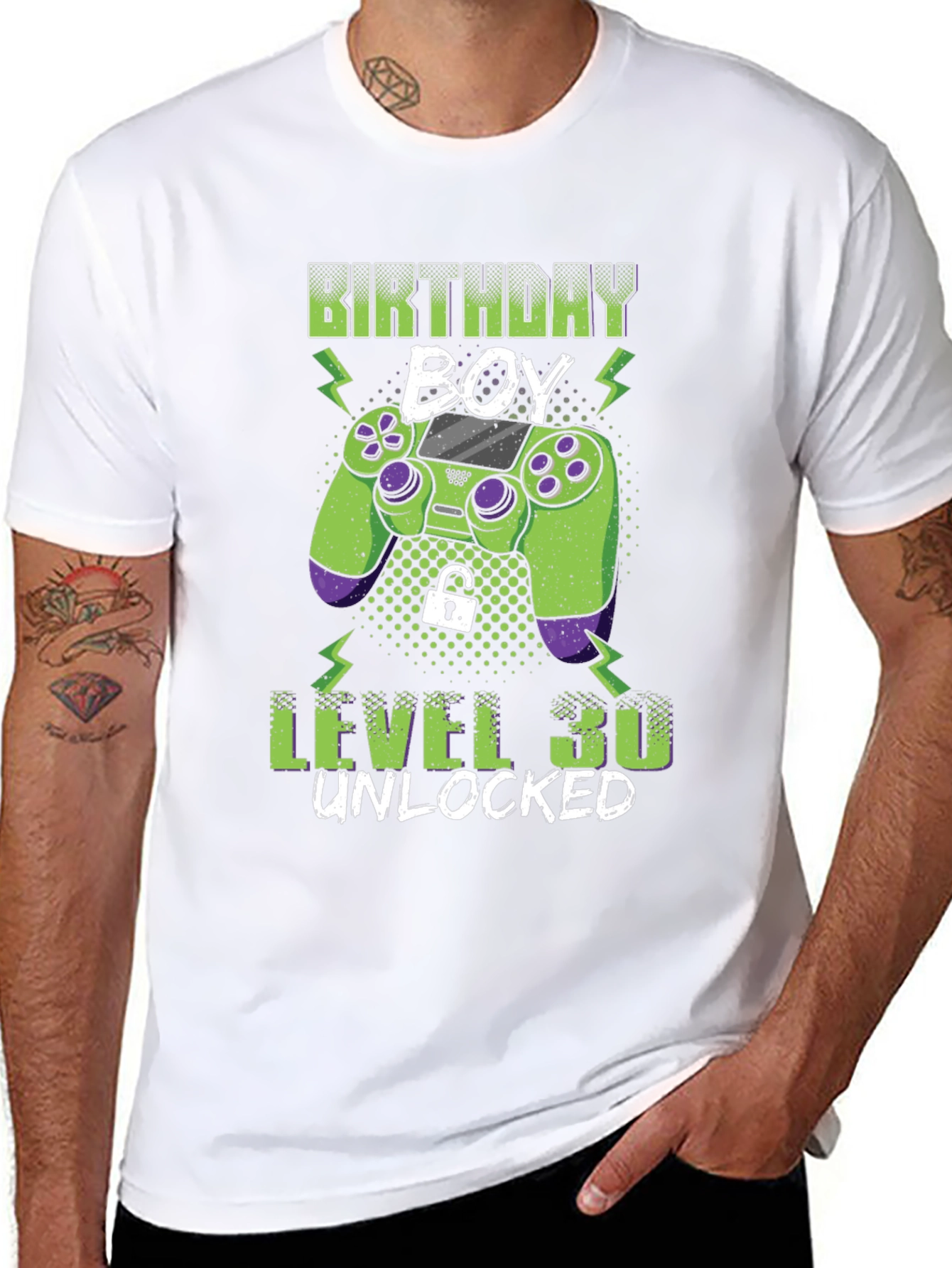 Black Birthday Boy Level 30 Unlocked Gaming T-Shirt view 8