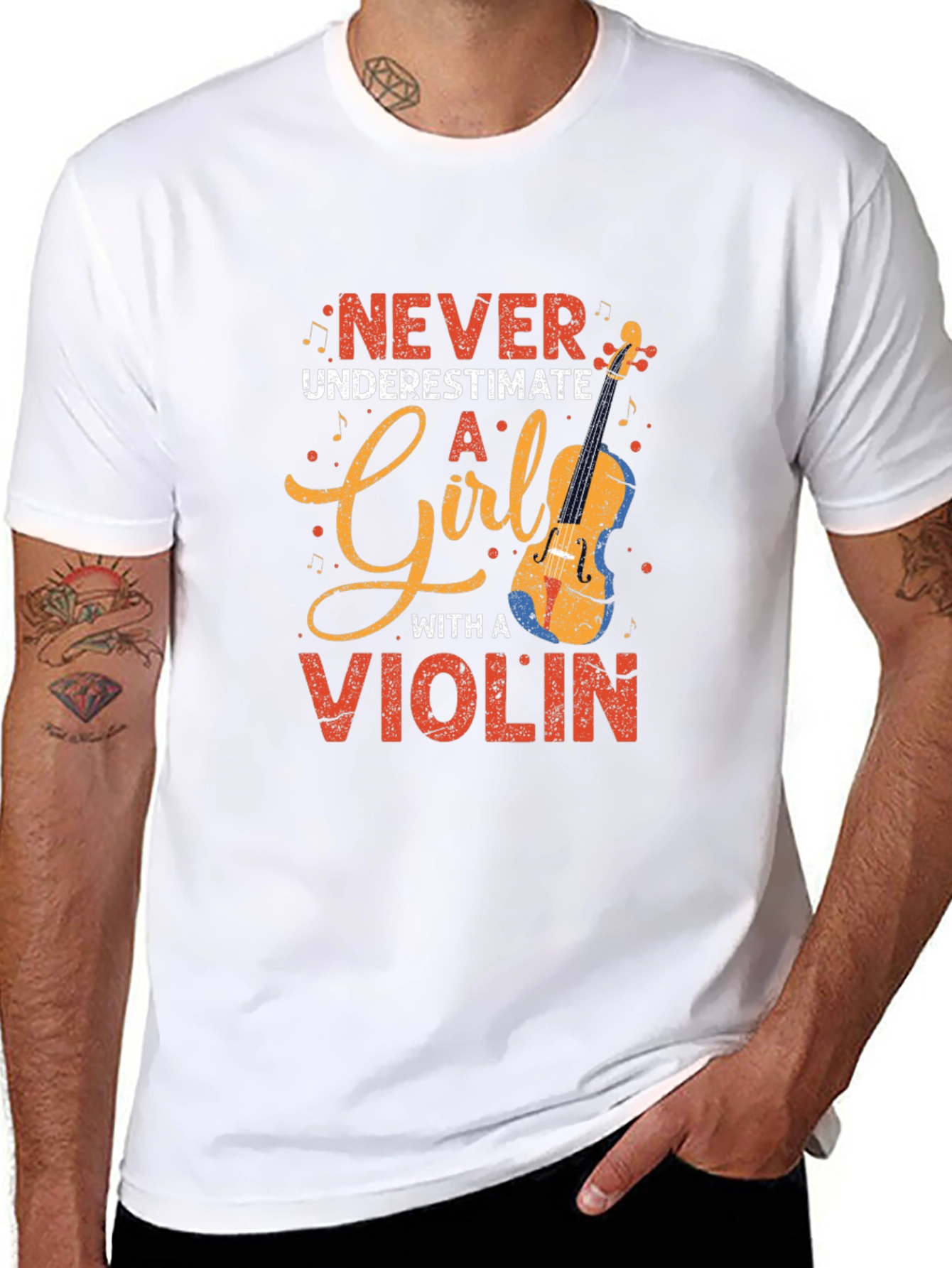 Black Never Underestimate a Girl With a Violin T-Shirt view 8