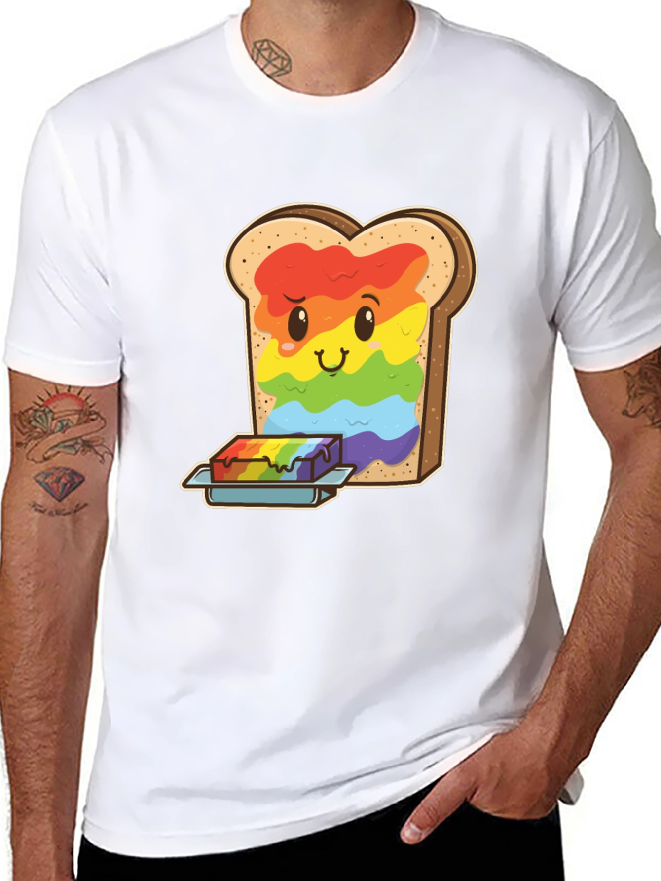 Black Rainbow Toast Graphic Tee - Unique Novelty Shirt view 8
