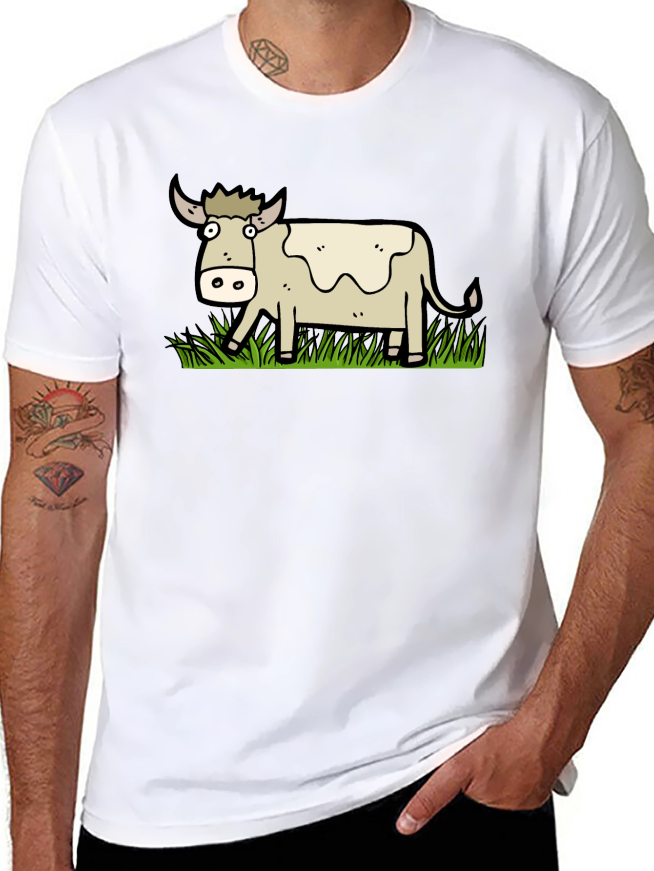 Black Cartoon Cow Graphic T-Shirt - Unisex view 8