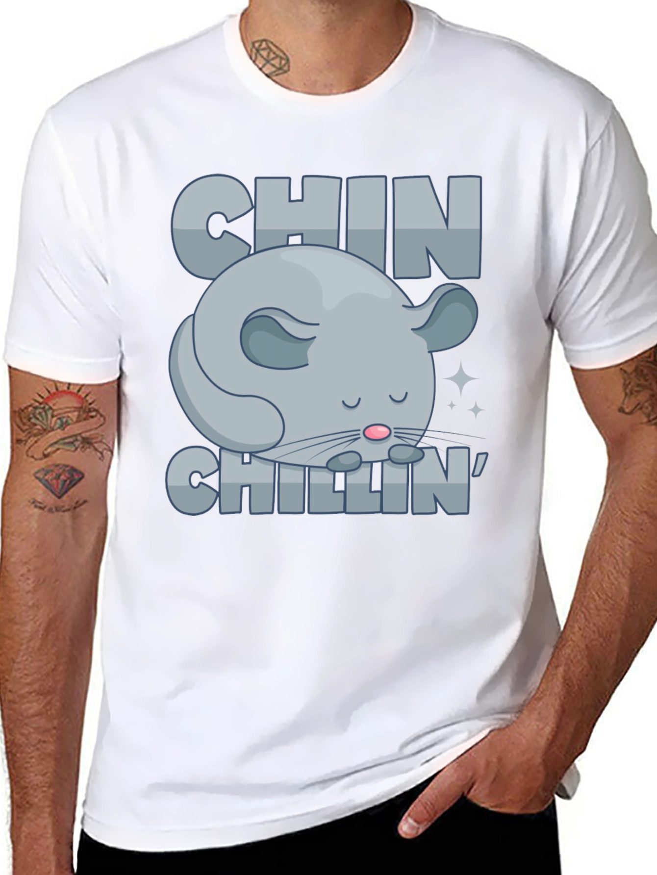 Black Chin Chillin' T-Shirt, Funny Chinchilla Graphic Tee view 8