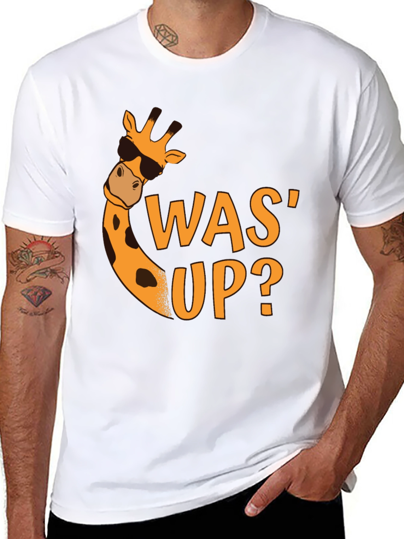Black Cool Giraffe Was' Up? Black Graphic Tee view 8