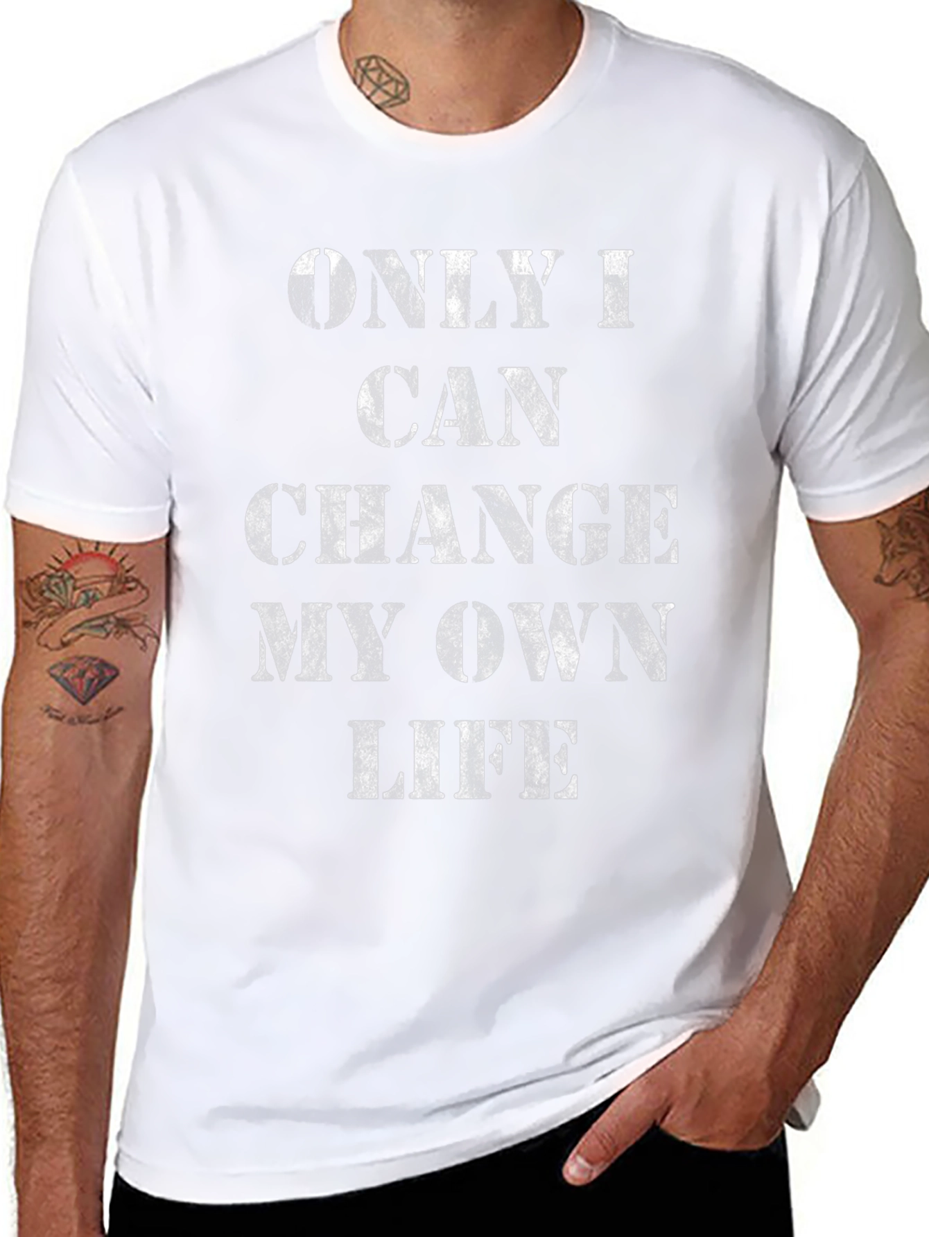 Black Inspirational "Only I Can Change My Own Life" Black T-Shirt view 8